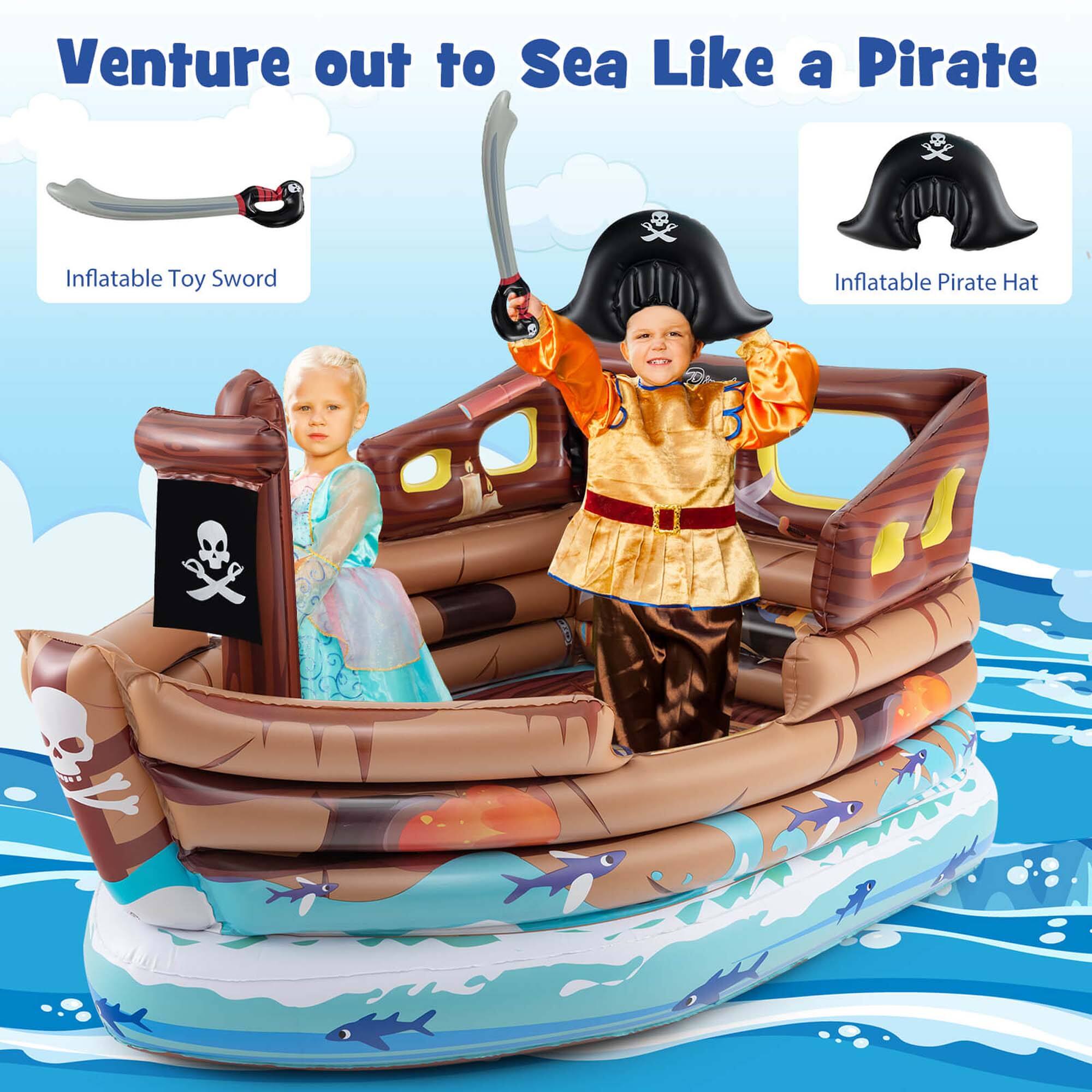 Costway Inflatable Pirate Ship Playhouse with Built in Motor Inflatable ...