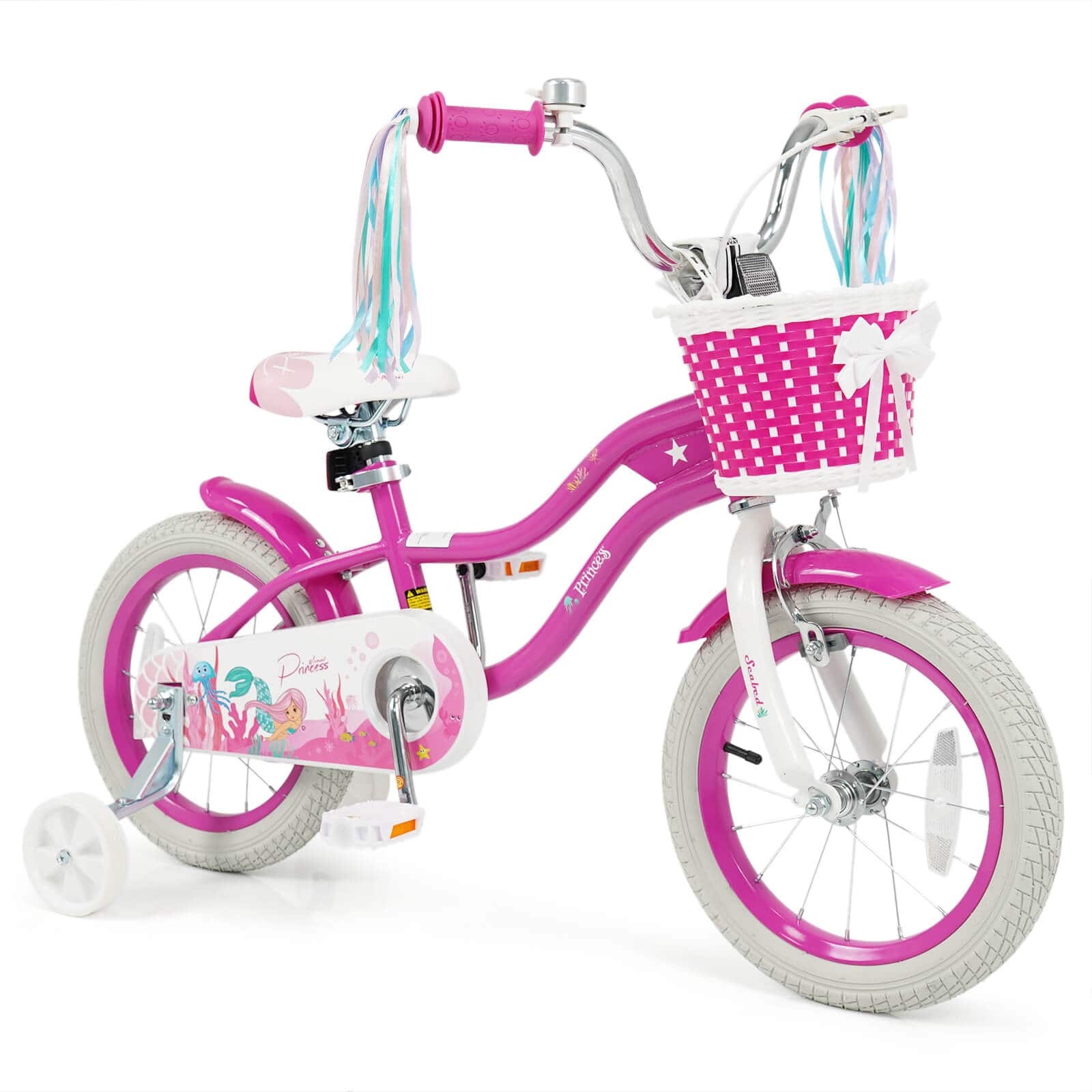 Costway - 14" Kids Bike, Toddler Bicycle with Training Wheels, Hand & Coaster Brakes - Rose Red