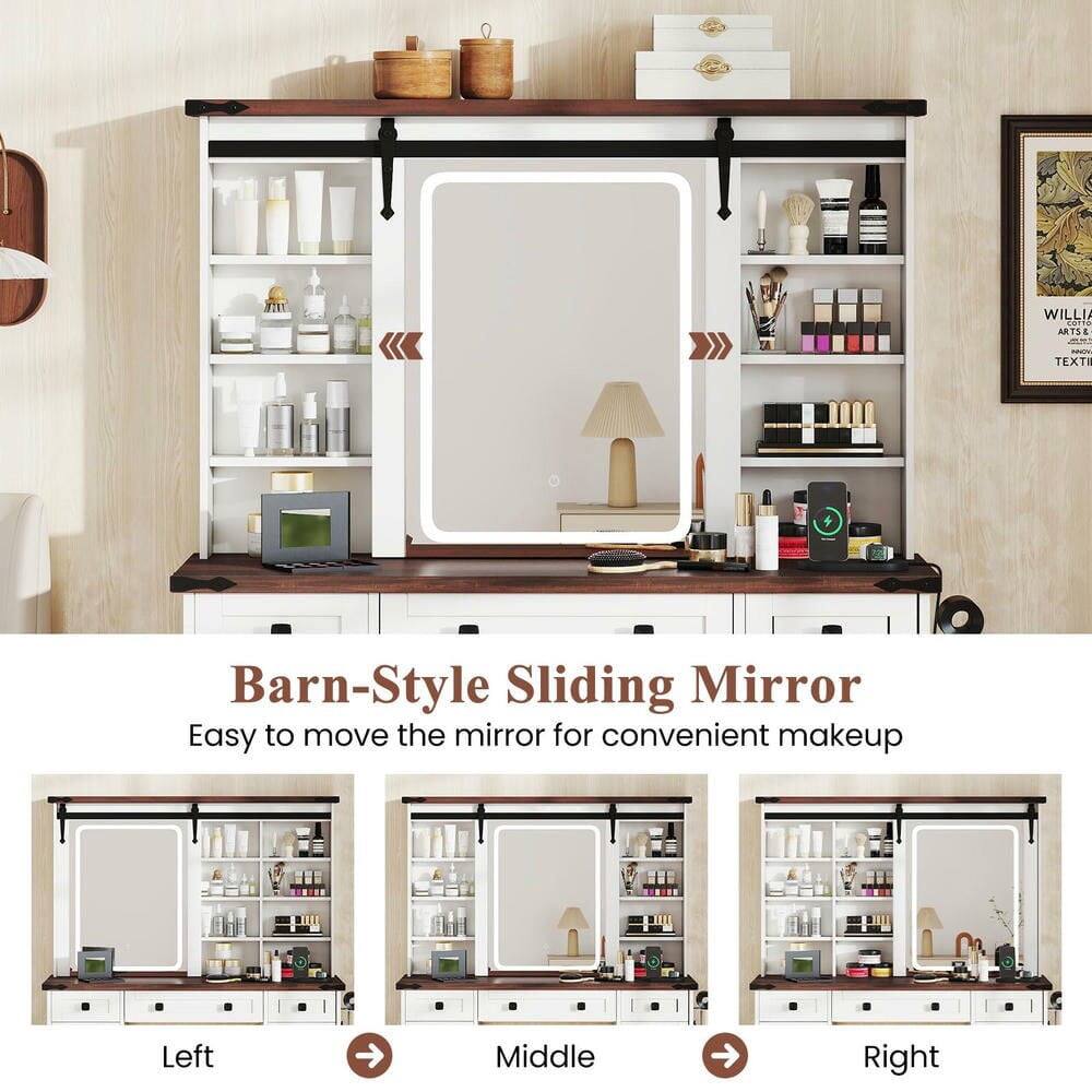 SIE WILLIA adids ARTSE E - TEXTE 4 Barn-Style Sliding Mirror  
Easy to move the mirror for convenient makeup  
Left Middle Right