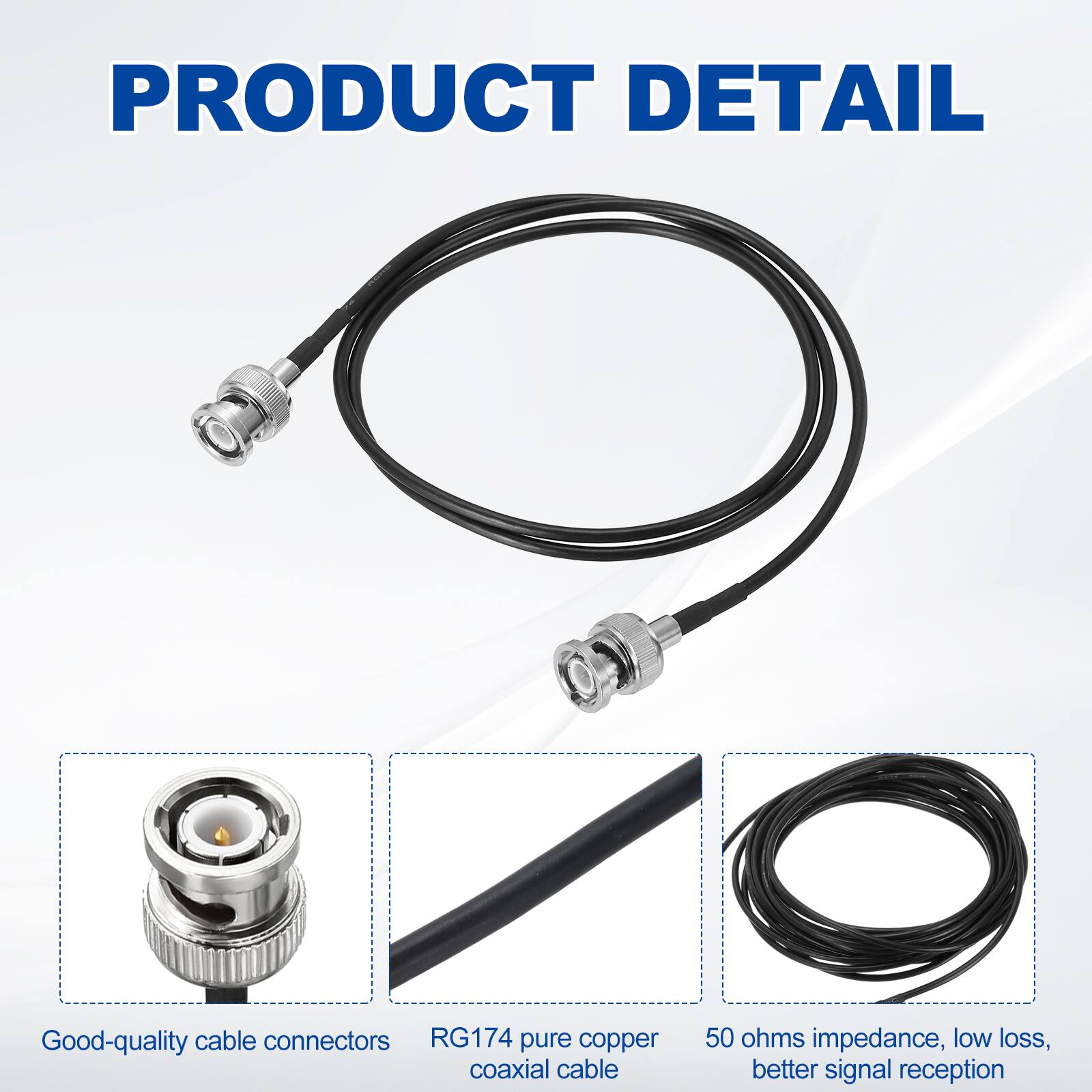 PRODUCT DETAIL

Good-quality cable connectors RG174 pure copper coaxial cable 50 ohms impedance, low loss, better signal reception