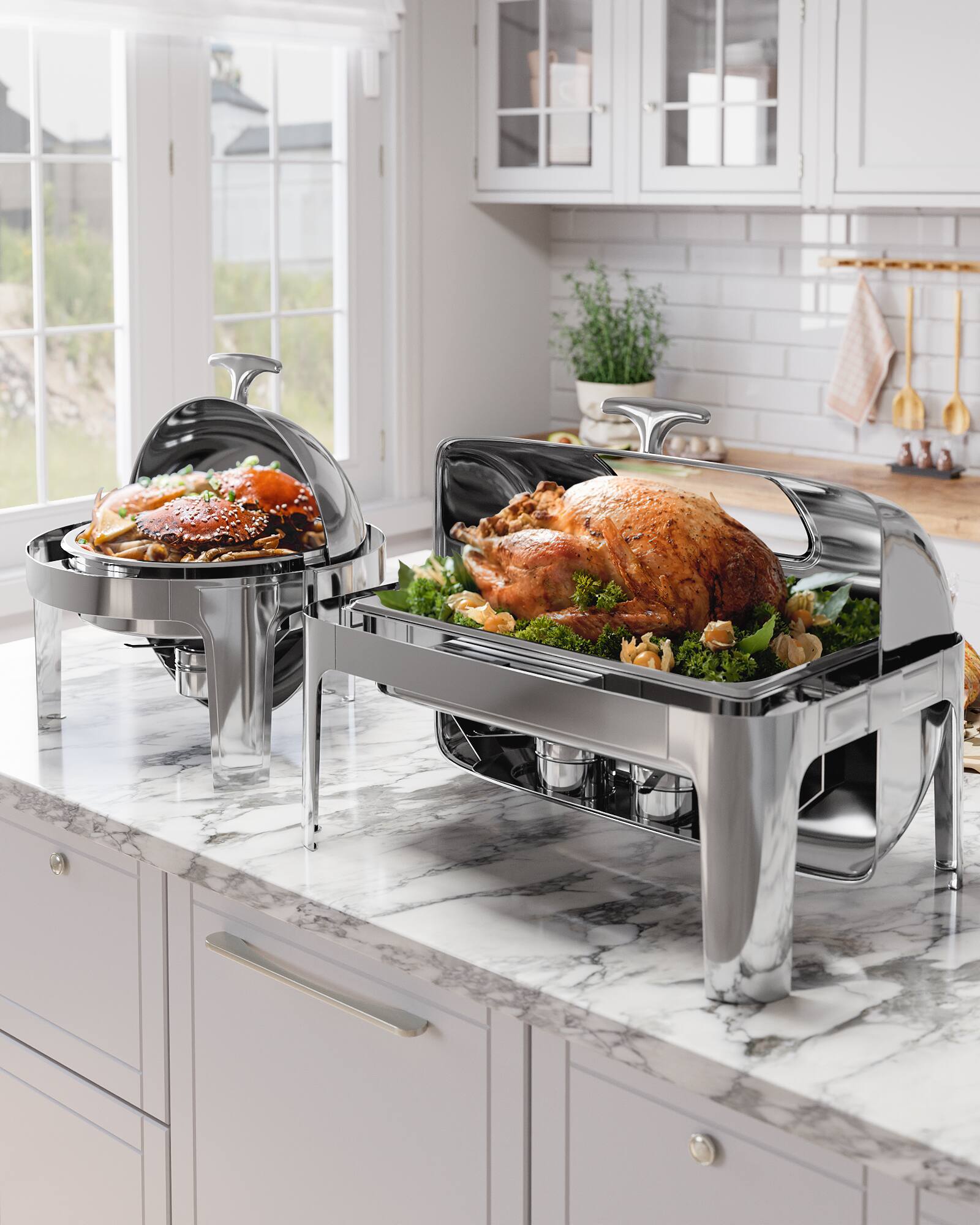 Alt View 3. GARVEE - 9QT Roll Top Chafing Dish Buffet Set,Rectangle Stainless Steel Catering Food Warmer Comes with Pan Chafer,1 Pack - Silver.