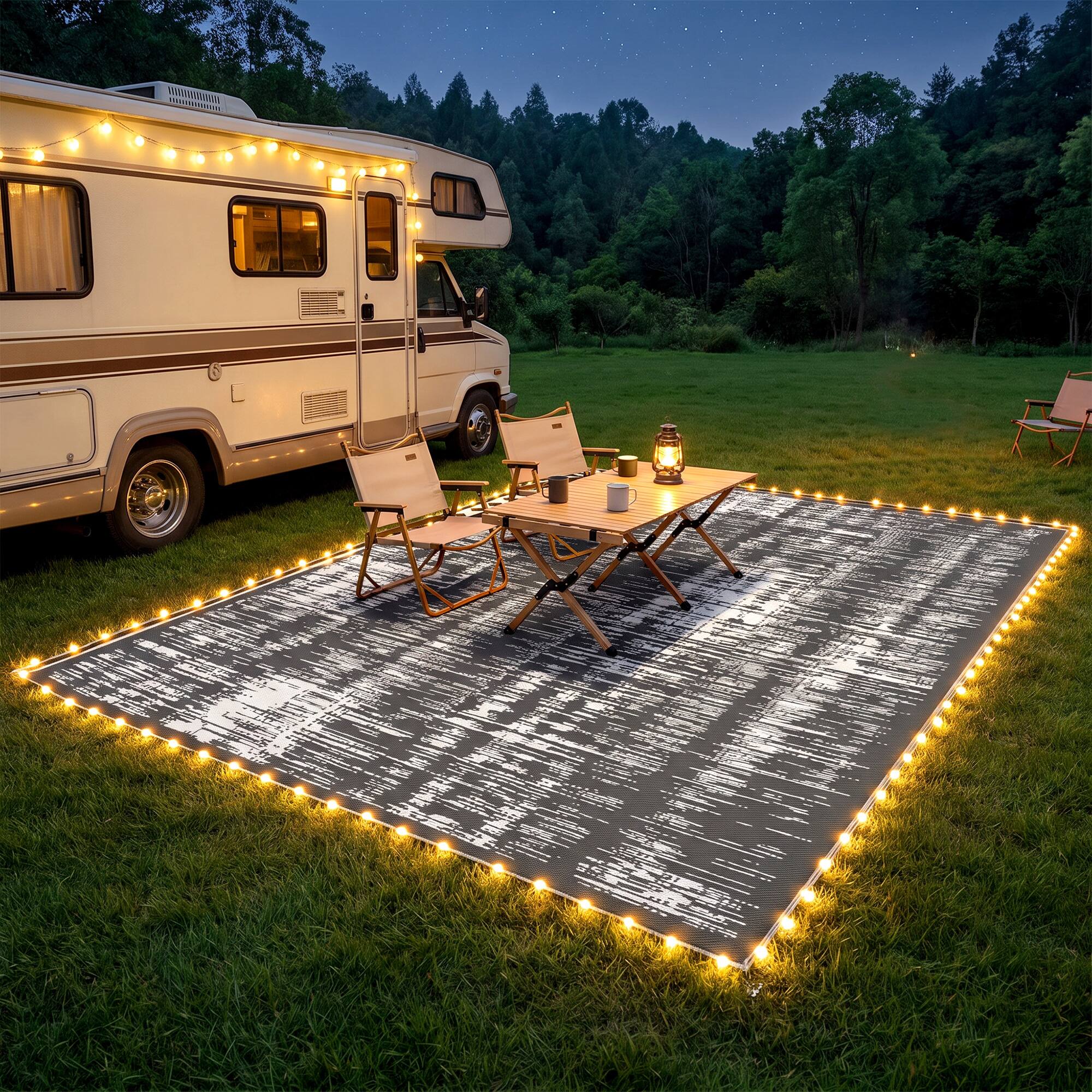 Outsunny Outdoor Rug Carpet with LED Lights, Carry Bag & Ground Stakes ...