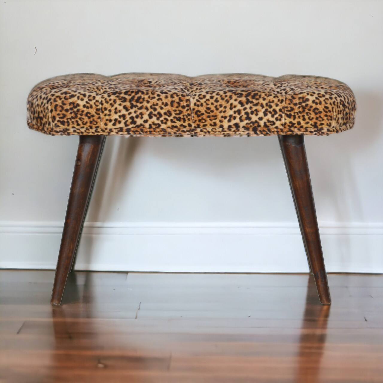 Alt View 5. Artisan Furniture - Artisan Furniture Solid Wood Leopard Print Deep Button Bench, Upholstered, Brown - Brown.