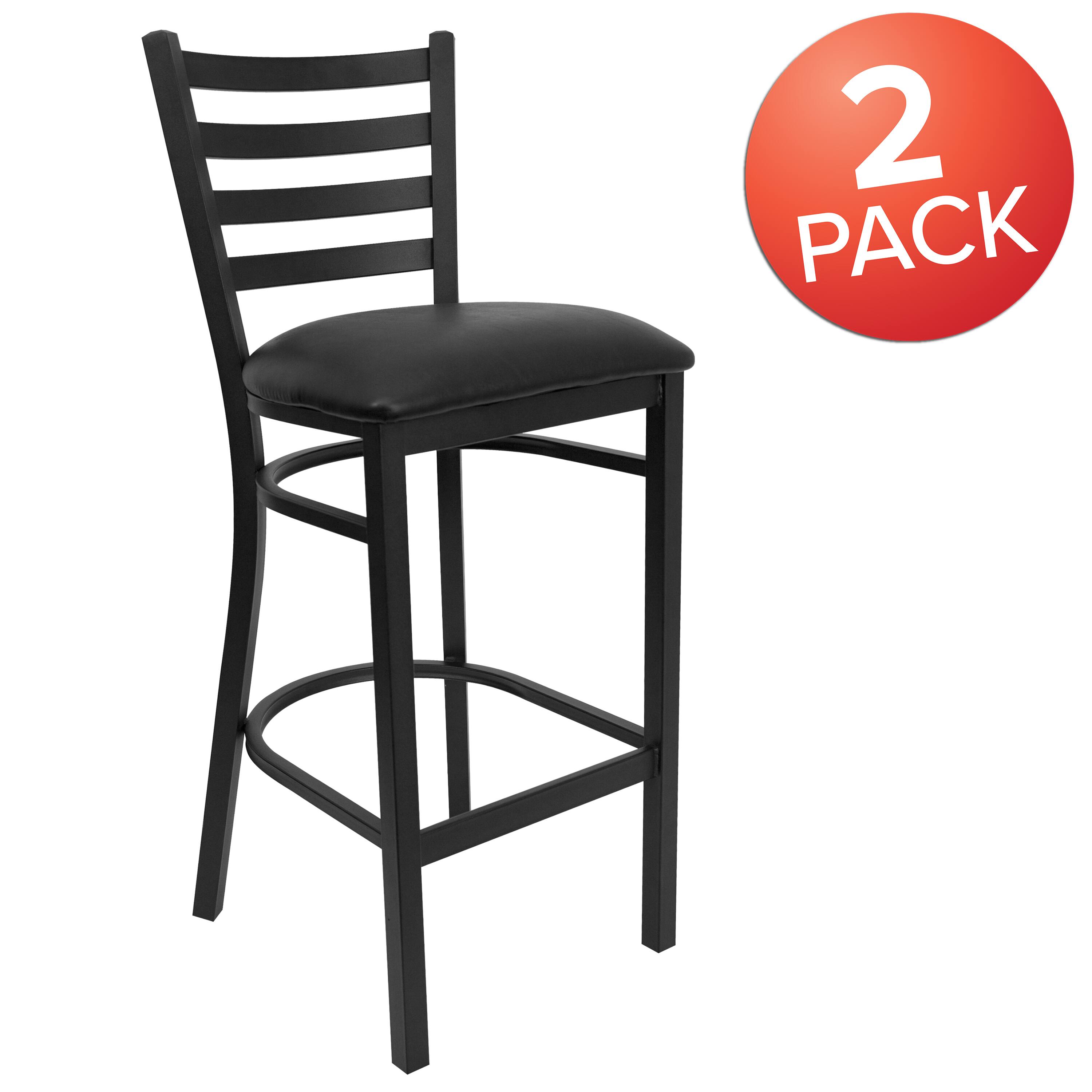Alt View 1. Emma + Oliver - 2 Pack Ladder Back Metal Restaurant Barstool - Black Vinyl Seat/Black Metal Frame.