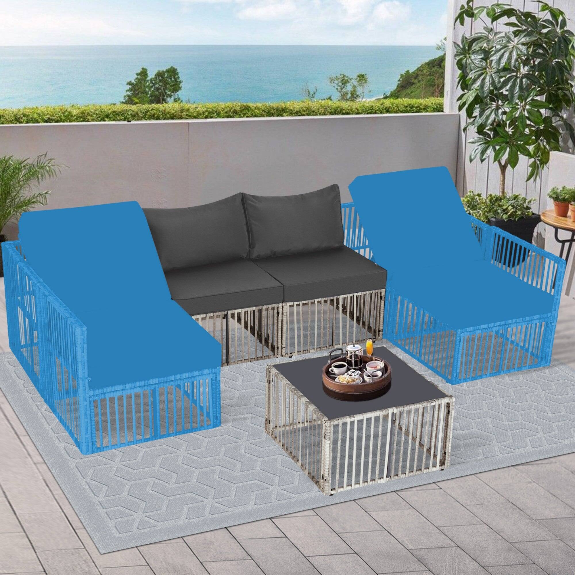 Alt View 3. Boyel Living - 7 Piece Modular PE Rattan Patio Sectional Set Gray with Coffee Table - Gray.