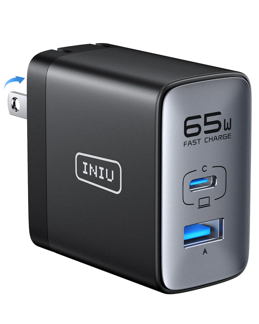 INIU 65W USB C/A Wall Charger, GaN Fast Charge with Foldable Plug