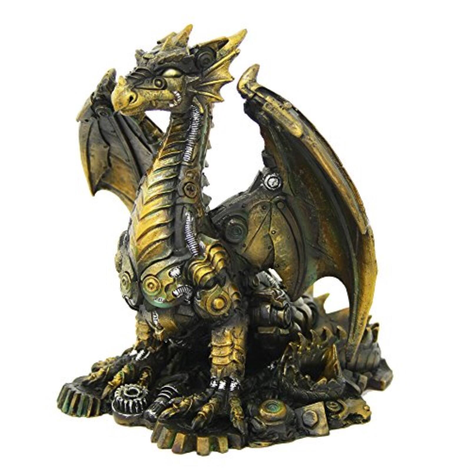 Pacific Trading - Bronzite Steampunk Mechanical Dragon Statue Mythical Fantasy Dragon Decor 6.25 inch - Bronze