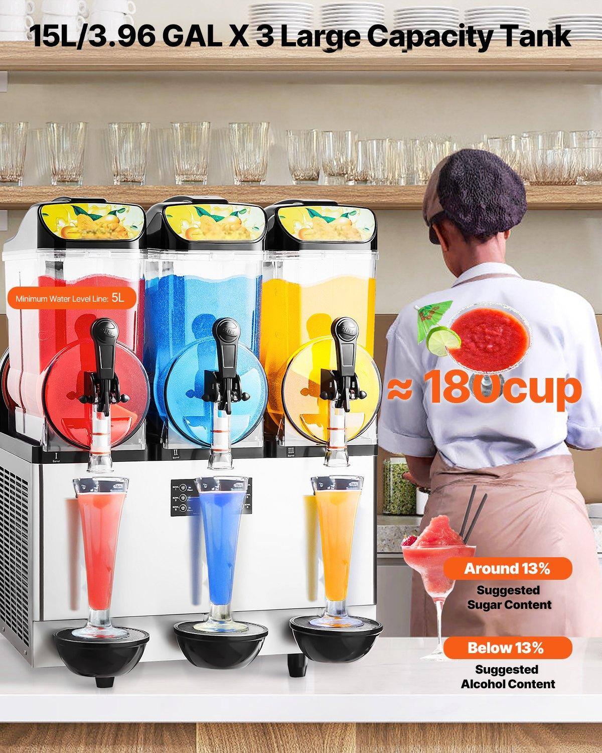 15L/3.96 GAL X 3 Large Capacity Tank

Minimum Water Level Line: 5L

≈ 180 cup

Around 13% Suggested Sugar Content

Below 13% Suggested Alcohol Content