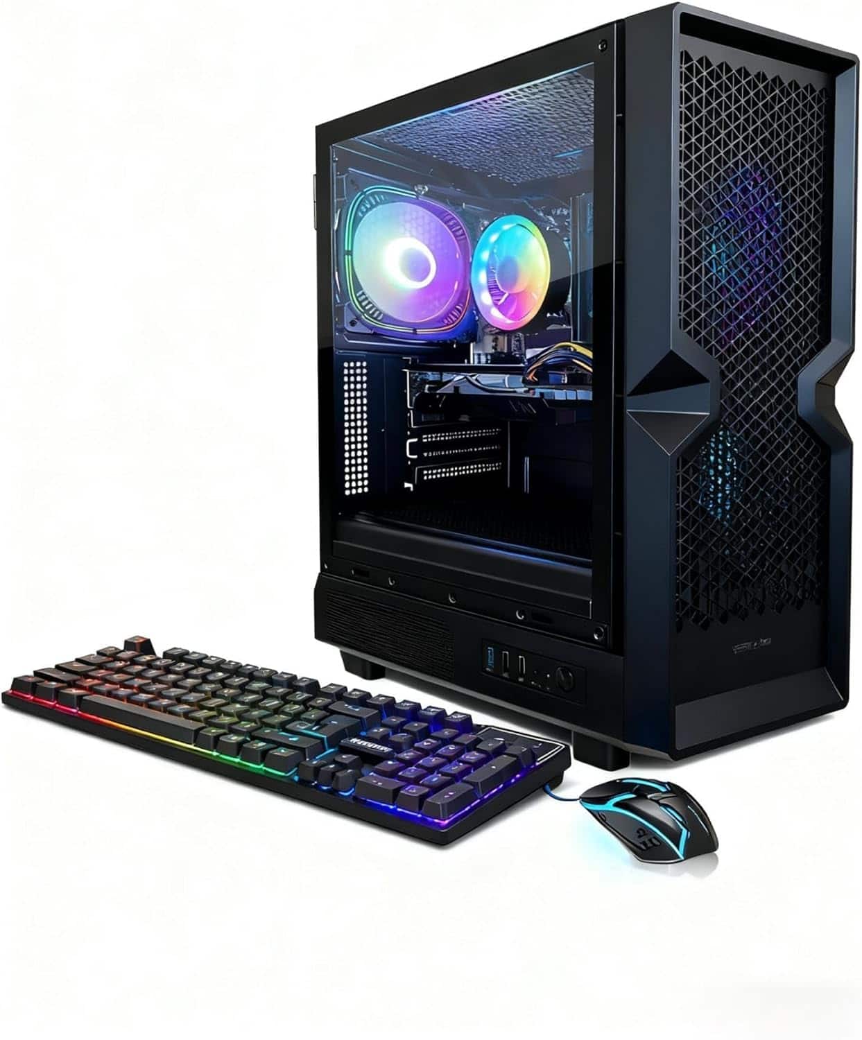 Front. STGAubron - STGAubron Gaming Desktop PC, Intel Core i5 up to 3.6GHz, Radeon RX 590 8G Graphics, 16GB RAM, 1TB SSD, WiFi 6, WIN11H - Black.