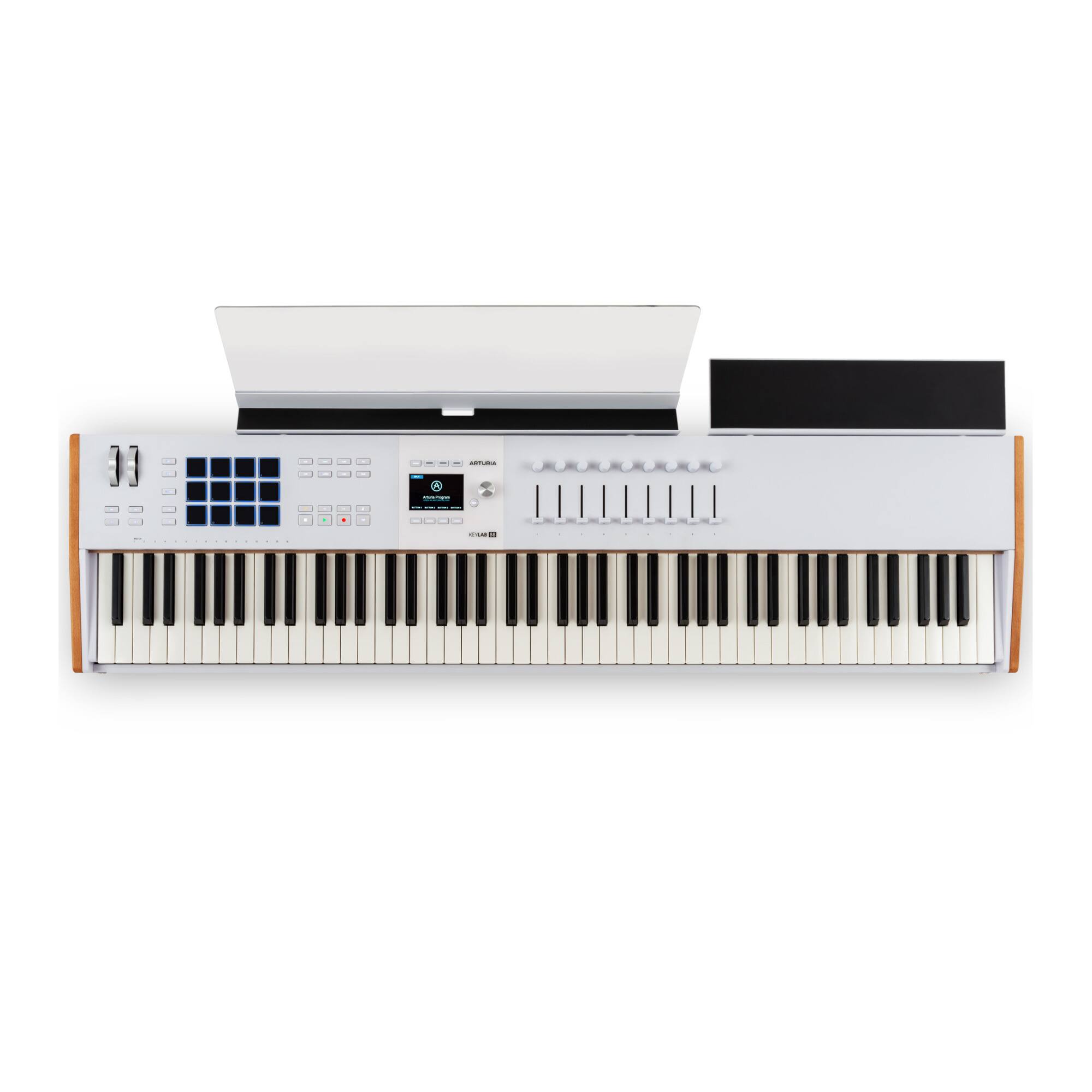 Left. Arturia - KeyLab 88 mk3 MIDI Controller with Hammer-Action Keybed, Pads, Faders, Encoders, and DAW Integration - White.