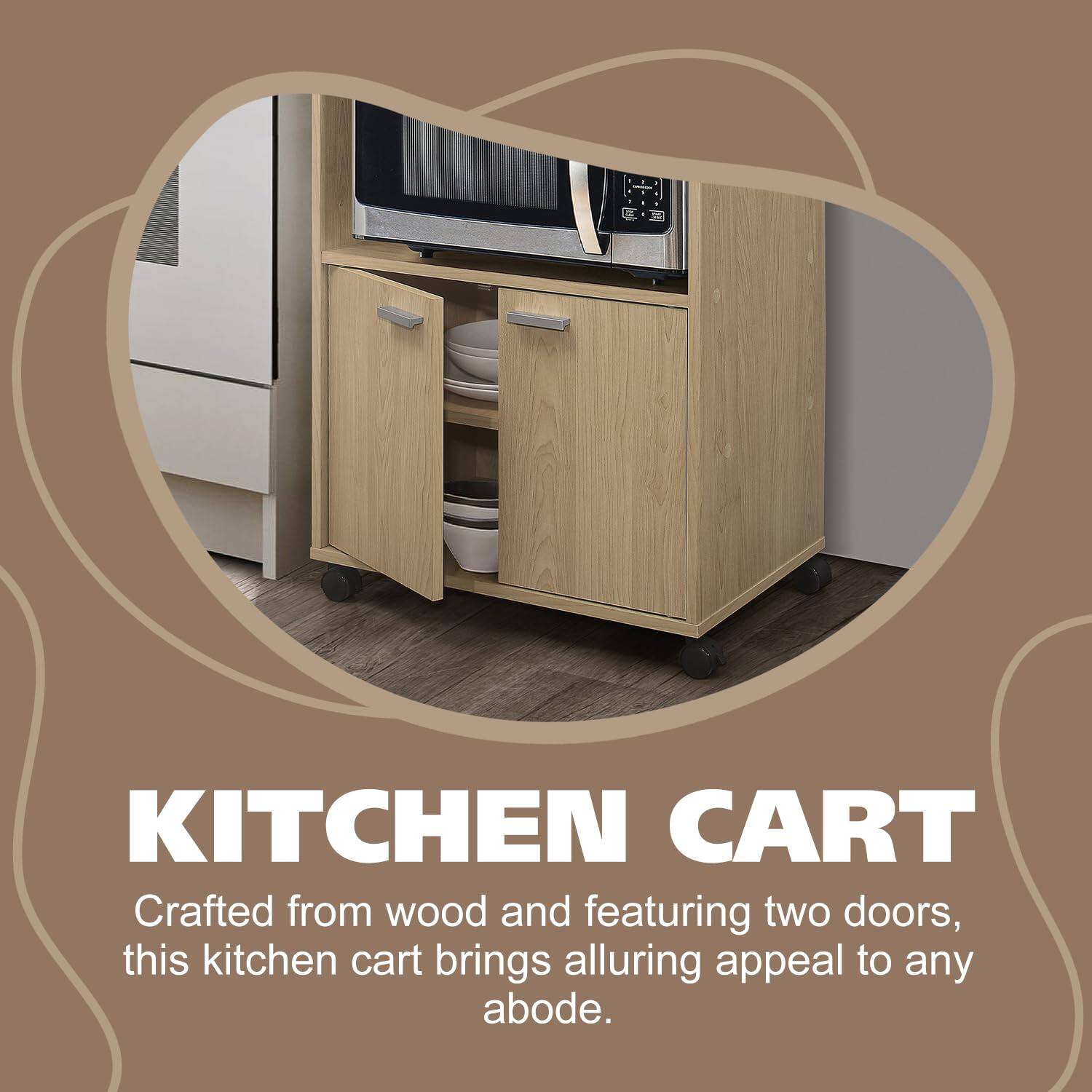 KITCHEN CART

Crafted from wood and featuring two doors, this kitchen cart brings alluring appeal to any abode.