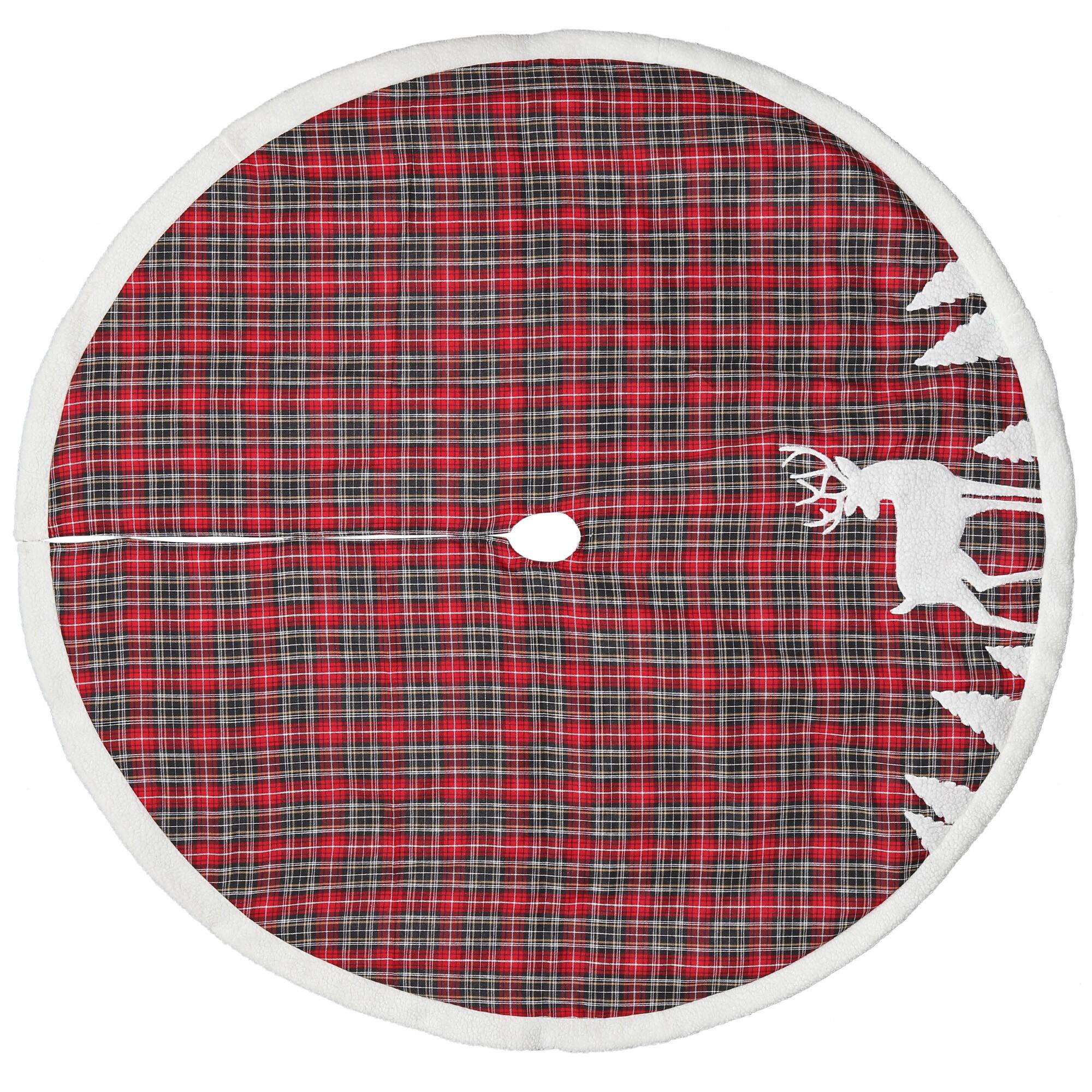 Alt View 2. Dyno - 48" Red and Black Plaid Reindeer Christmas Tree Skirt - Red.