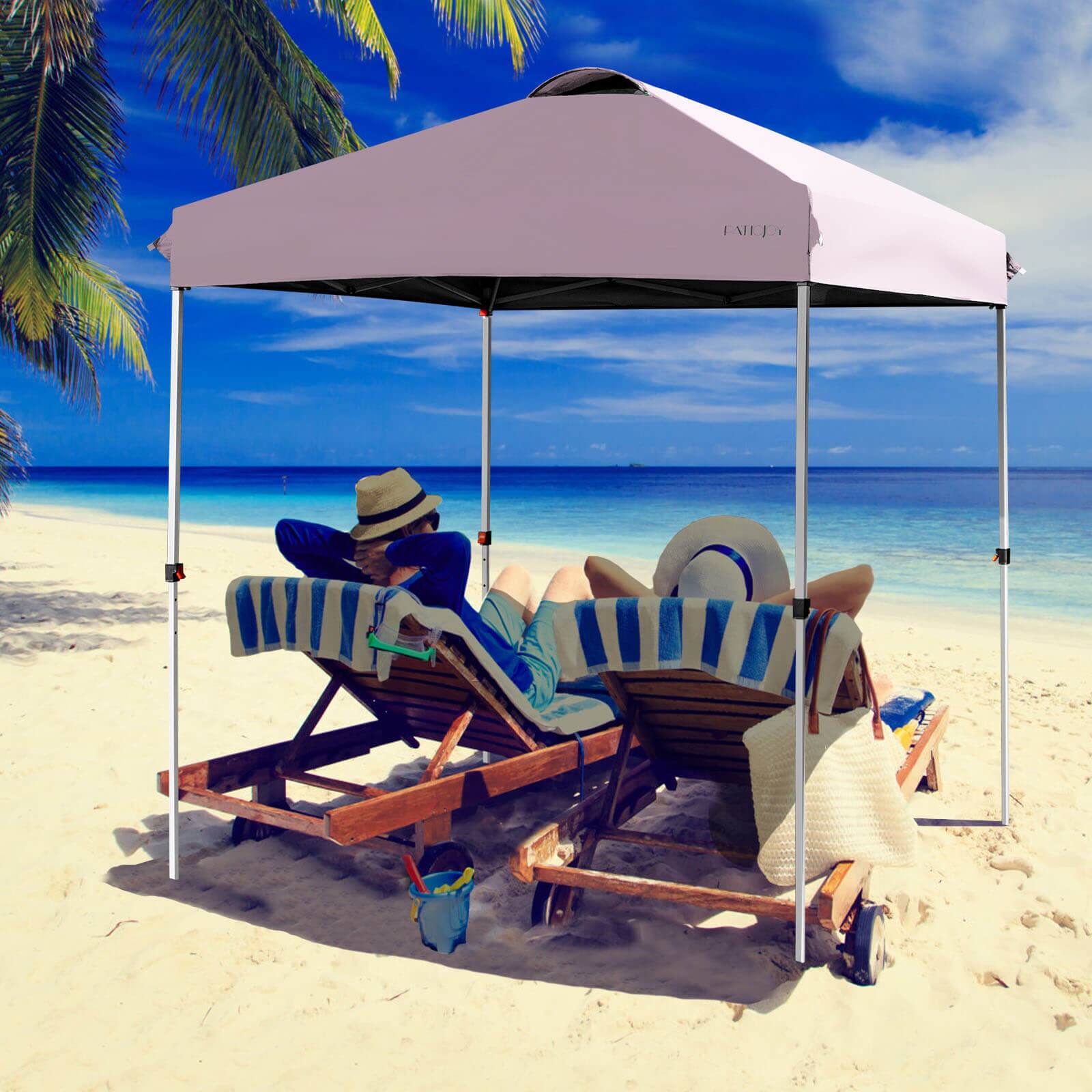 Alt View 3. Costway - Costway 6.6' x 6.6' Pop Up Canopy Tent Instant Sun Shade Adjustable Roller Bag - Pink.