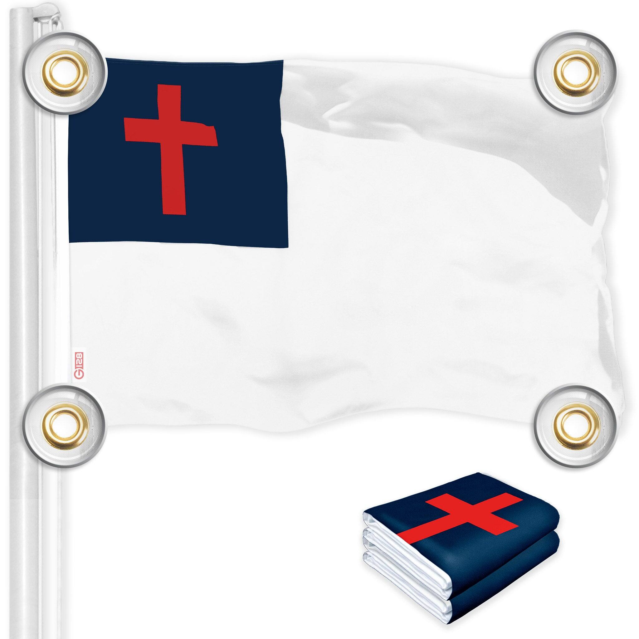 Front. G128 - 2-Pack Christian Flag 3 x 5 ft Printed 150D Polyester Brass Grommets - Vivid Bright Colors.