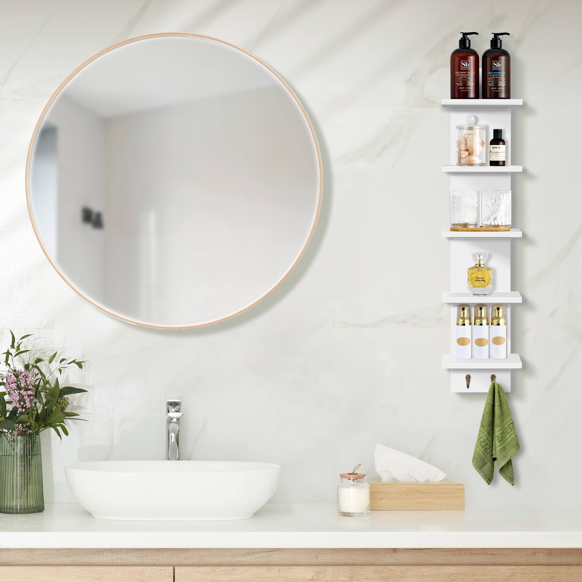 Alt View 1. Sorbus - Sorbus 2 Pack 5 Tier Wall Mounted Floating Shelf Unit with Hooks - Home Decor and Storage Organizer - White.