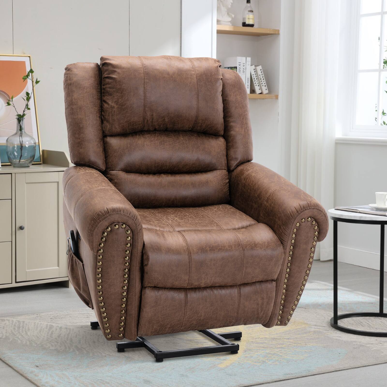 Alt View 13. Bestier - 42.5in Brown Faux Leather Power Lift Assist Heating Massage Recliner with 8-points Vibration - Brown.