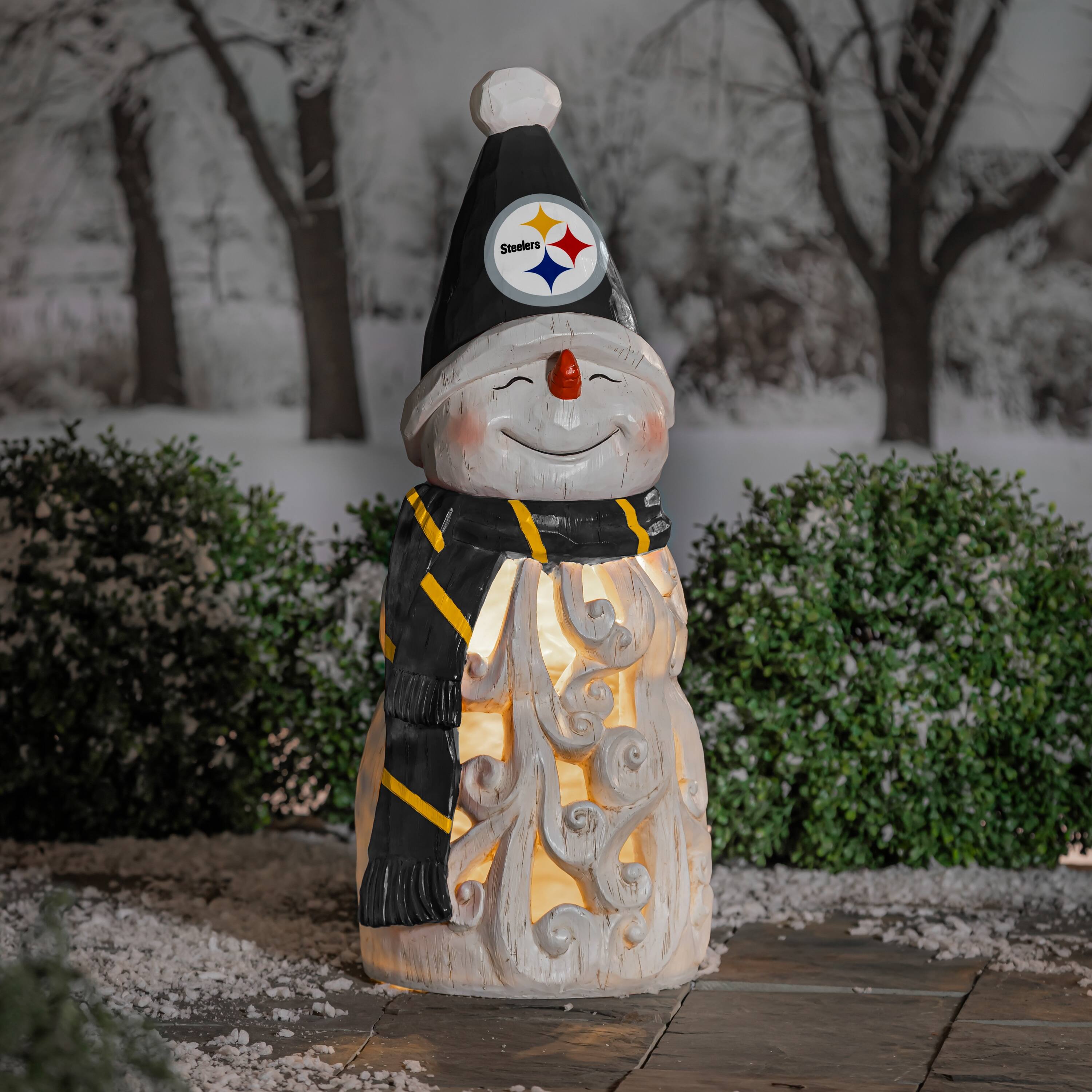 Alt View 1. Evergreen Enterprises - Pittsburgh Steelers 26" LED Snowman Garden Statue - White.