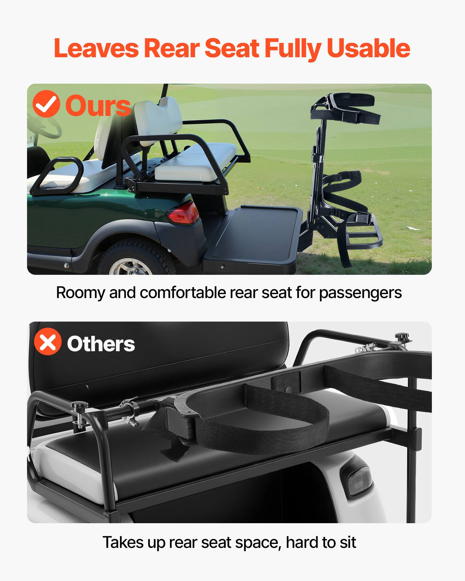 Leaves Rear Seat Fully Usable

Ours
Roomy and comfortable rear seat for passengers

Others
Takes up rear seat space, hard to sit