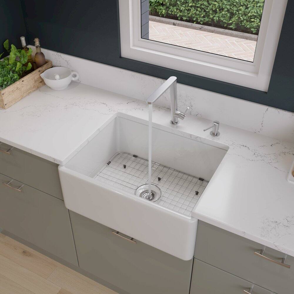 Alt View 2. Alfi - ALFI brand White 26 Contemporary Smooth Apron Fireclay Farmhouse Kitchen Sink - White.