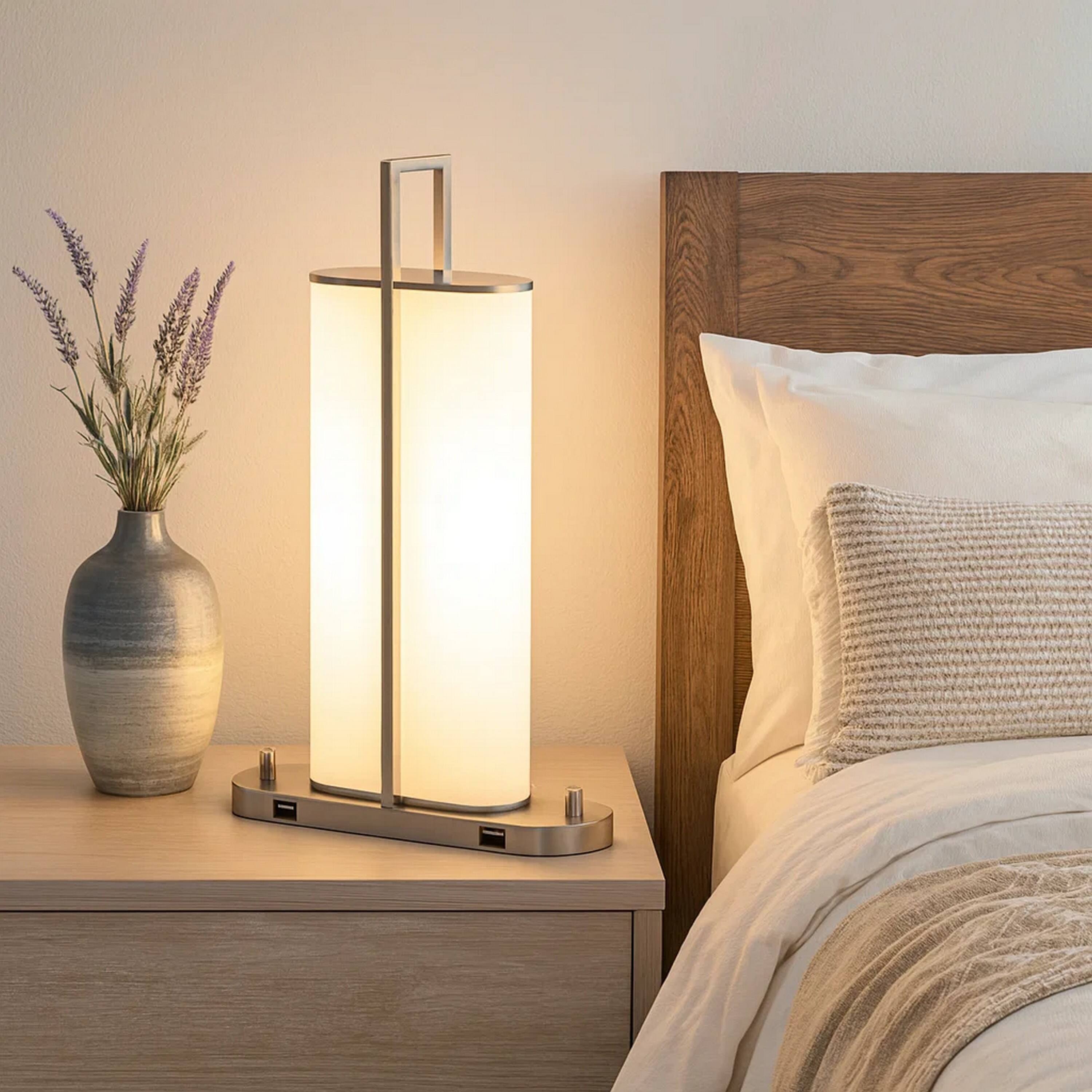 Alt View 3. Manhattan Lane - Mora Table Lamp Acrylic Shade, 2 USB, LED Lights, Chrome Steel 23 Inch - Silver, White.