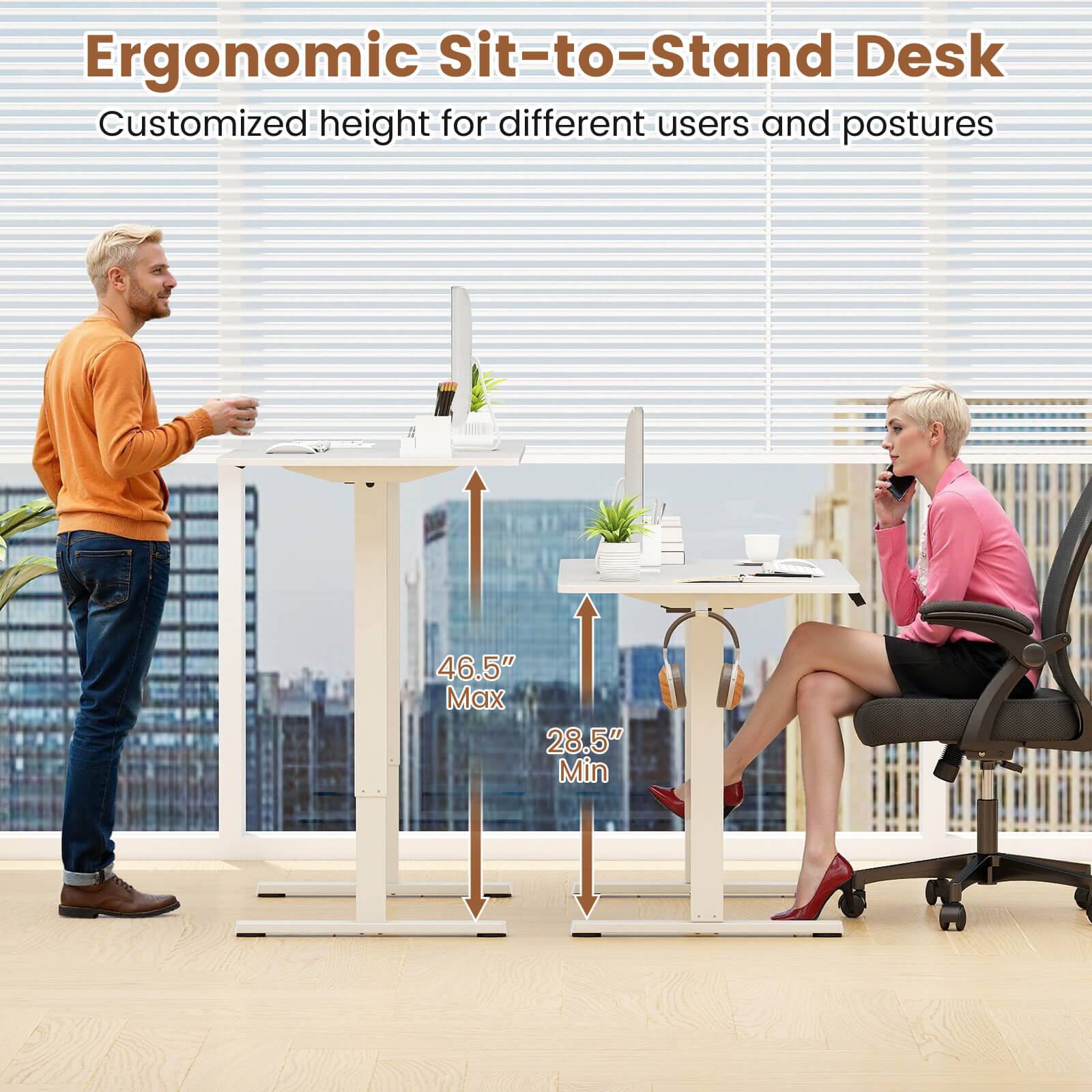 Ergonomic Sit-to-Stand Desk  
Customized height for different users and postures  

46.5" Max  
28.5" Min