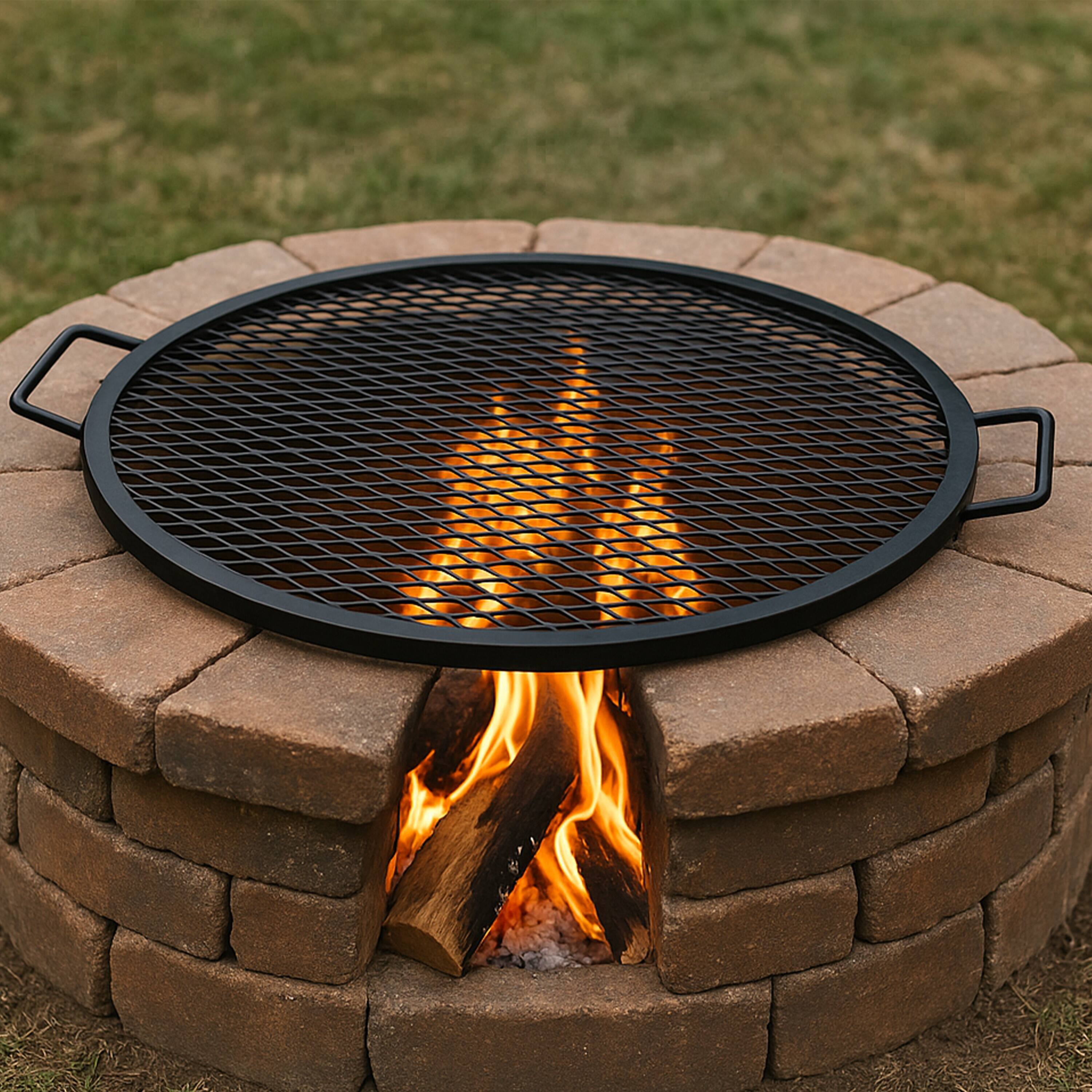 Alt View 7. Sunnydaze - 22 in Round Steel X-Mark Fire Pit Cooking Grill with Handles - Black.