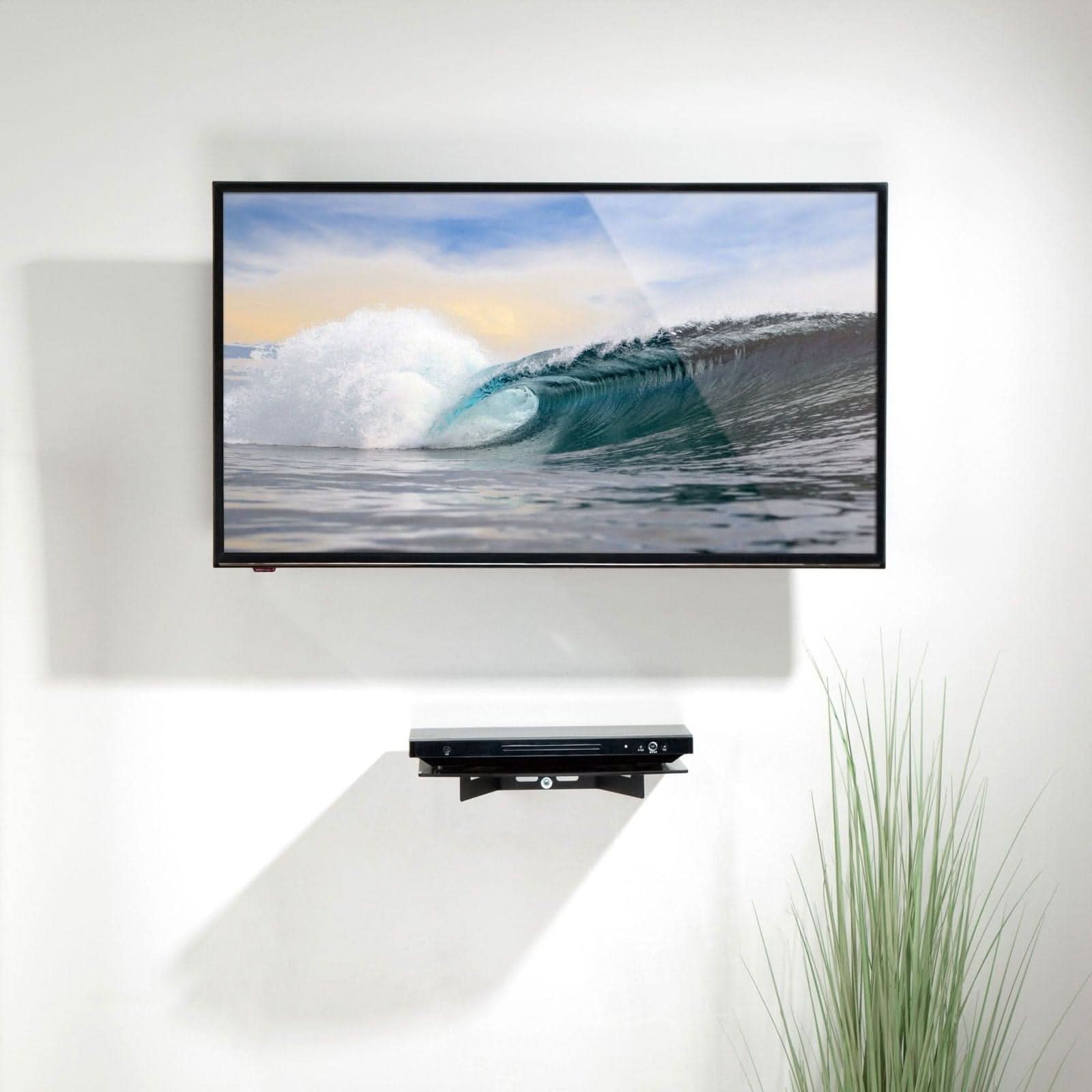 Alt View 6. Mount-It! - Floating A/V Component Wall‑Mounted Glass Shelf with Tempered Glass & Heavy‑Duty Steel Frame for Electronics, Black - Black.