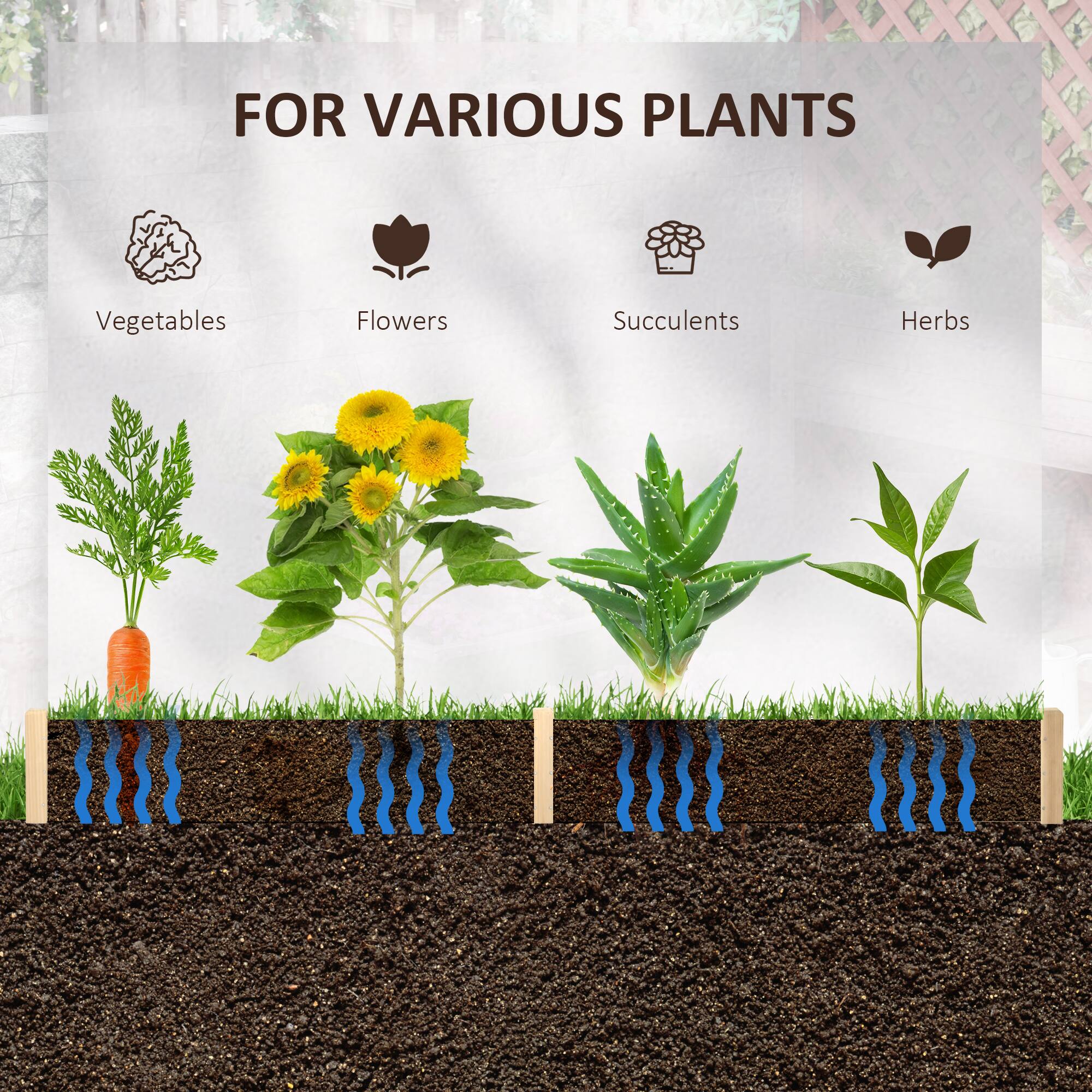 FOR VARIOUS PLANTS

- Vegetables
- Flowers
- Succulents
- Herbs