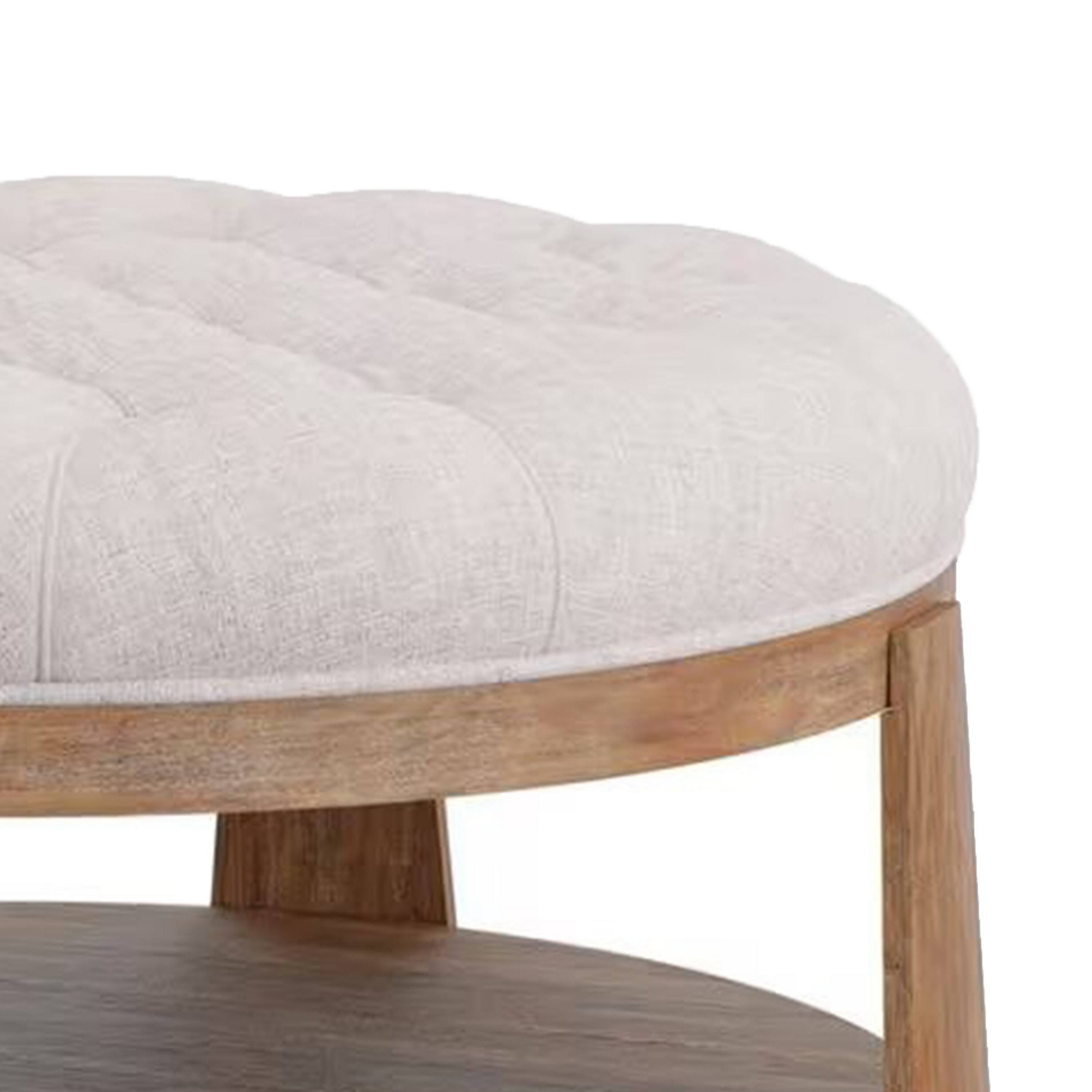 Alt View 2. Manhattan Lane - Gus 41 Inch Ottoman Coffee Table, Button Tufted Beige Fabric, Brown Wood - Brown, Beige.