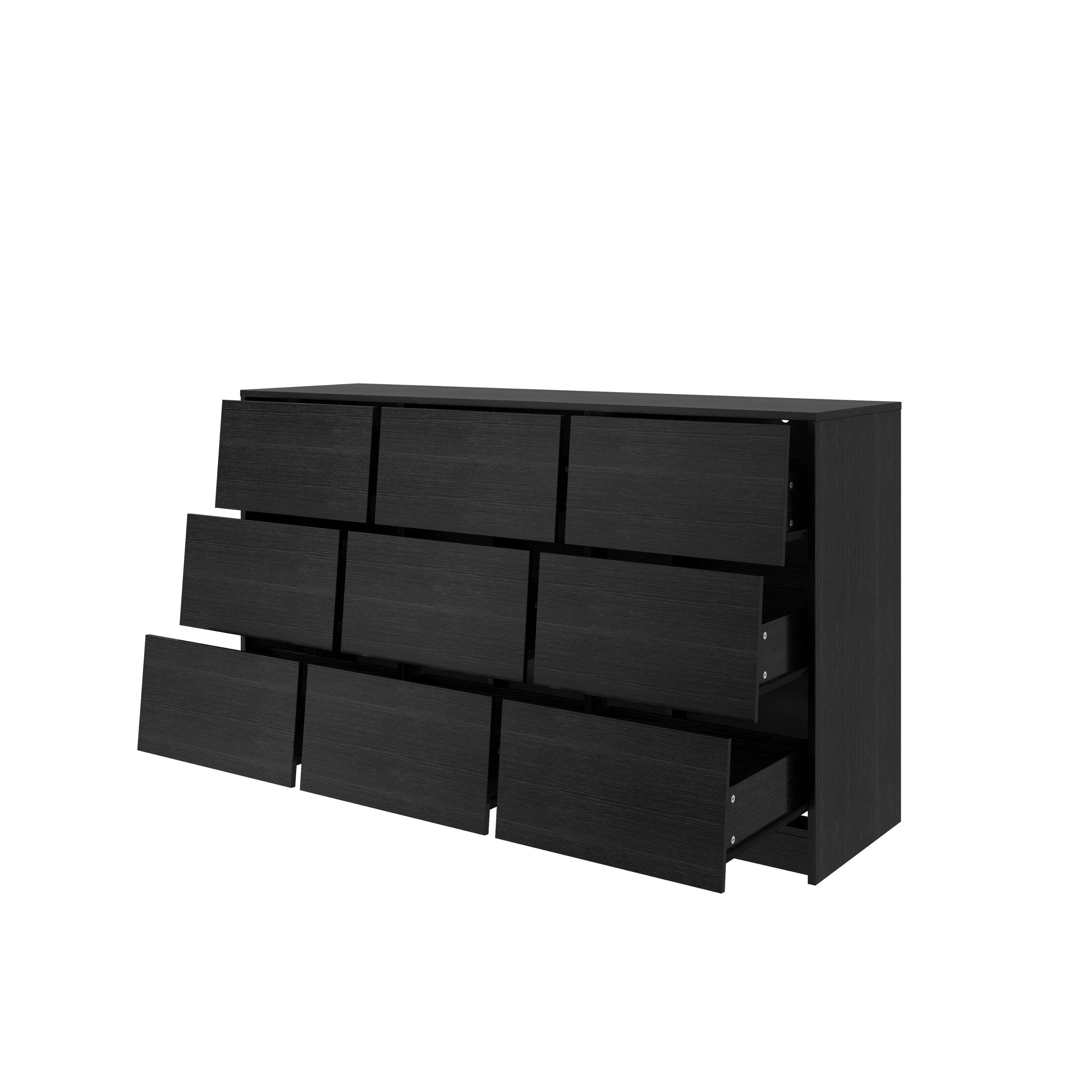 Alt View 2. Famapy - Modern 9-Drawer Dresser for Bedroom, Wide Chest of Drawers with Textured Fronts & Metal Glides - Black.