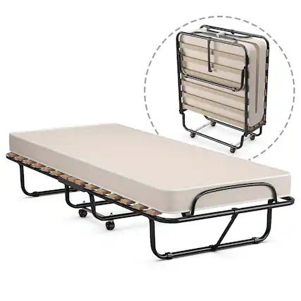 Front. Gymax - Gymax Folding Bed Rollaway Extra Guest W/ Memory Foam Mattress Made in Italy - Beige.