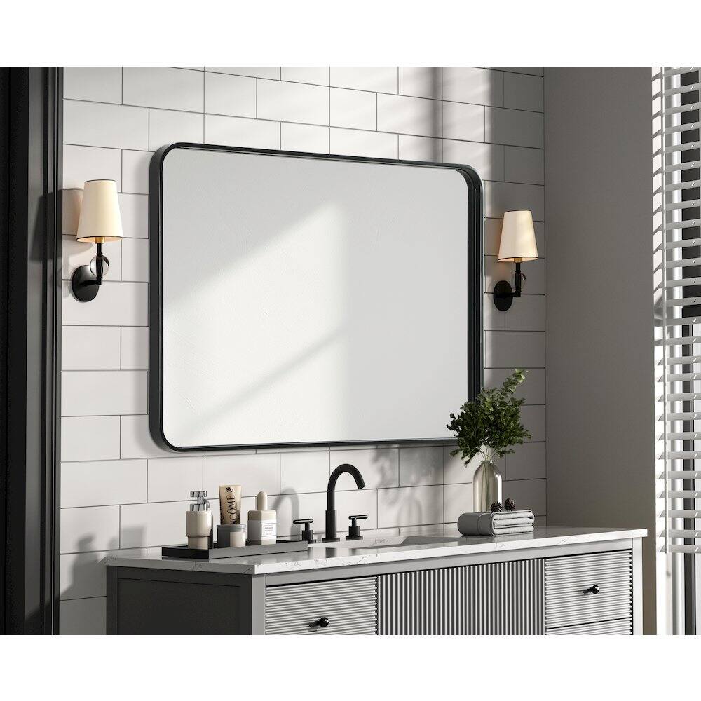 Alt View 2. Elegant Decor - Contour Metal Rectangle Mirror 27x36 in Black - Black.