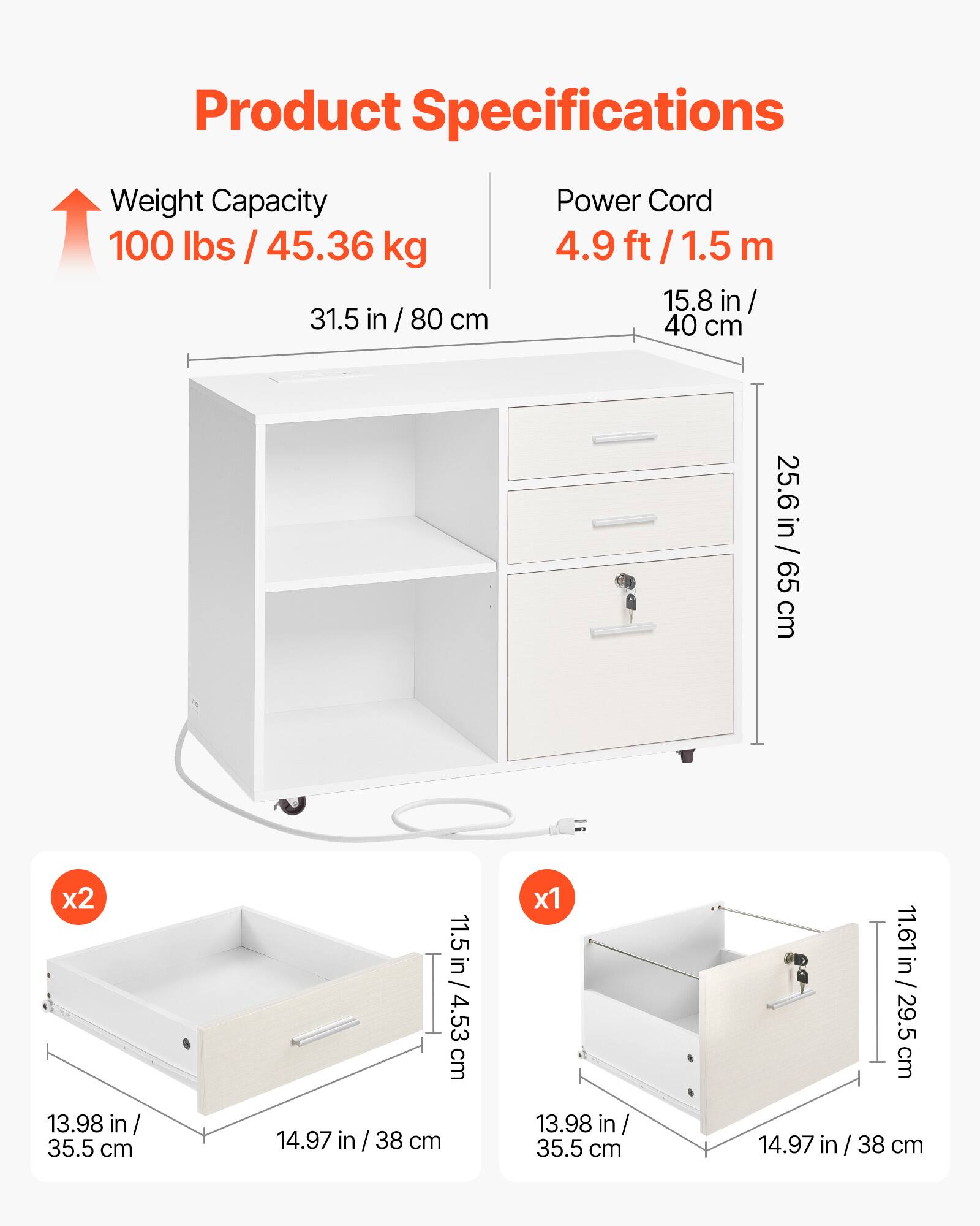 Product Specifications

Weight Capacity  
100 lbs / 45.36 kg

Power Cord  
4.9 ft / 1.5 m

31.5 in / 80 cm

15.8 in / 40 cm

25.6 in / 65 cm

11.5 in / 4.53 cm

11.61 in / 29.5 cm

13.98 in / 35.5 cm

14.97 in / 38 cm

x2  
13.98 in / 35.5 cm  
14.97 in / 38 cm

x1  
13.98 in / 35.5 cm  
14.97 in / 38 cm