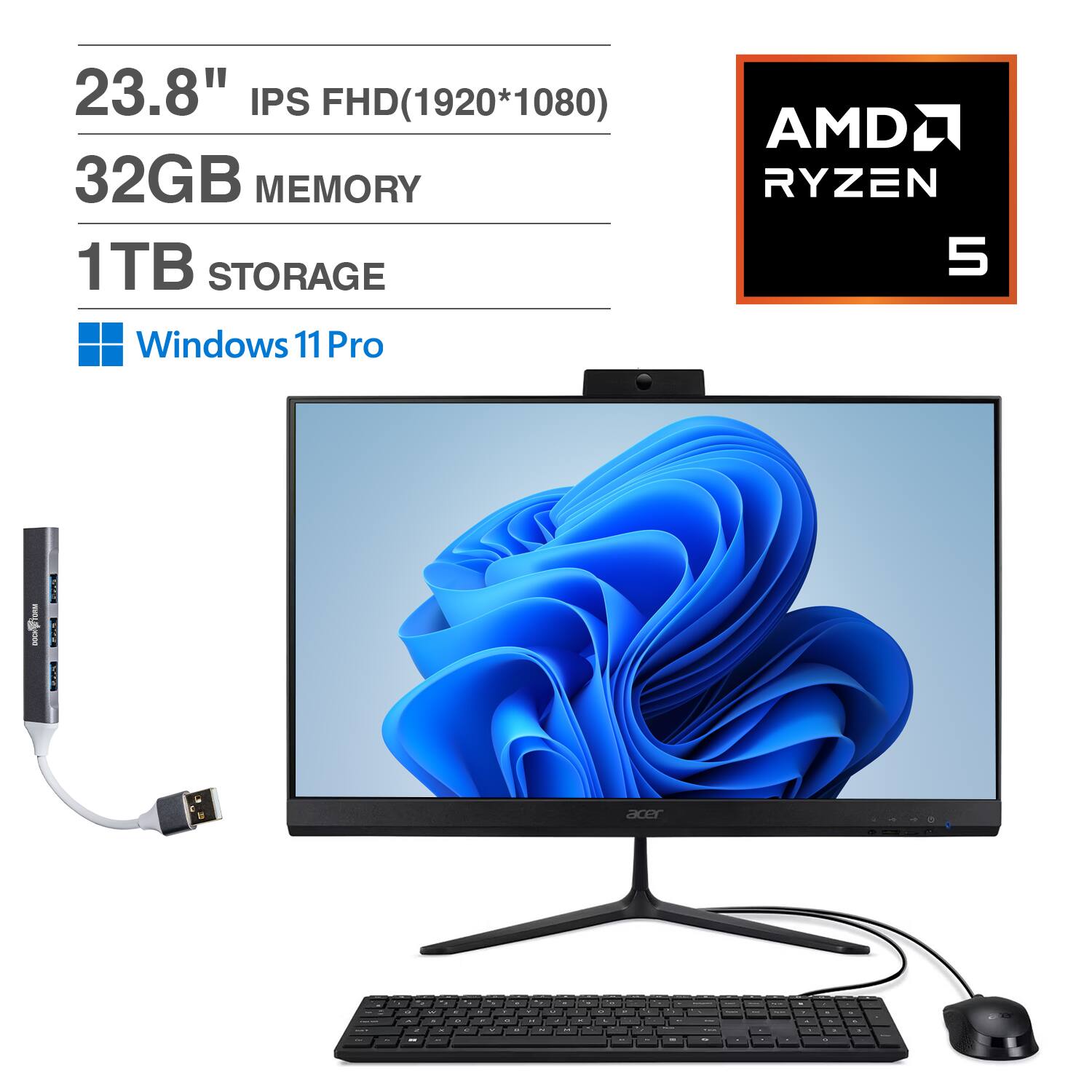 23.8" IPS FHD (1920*1080)  
32GB MEMORY  
1TB STORAGE  
Windows 11 Pro  
AMD RYZEN 5