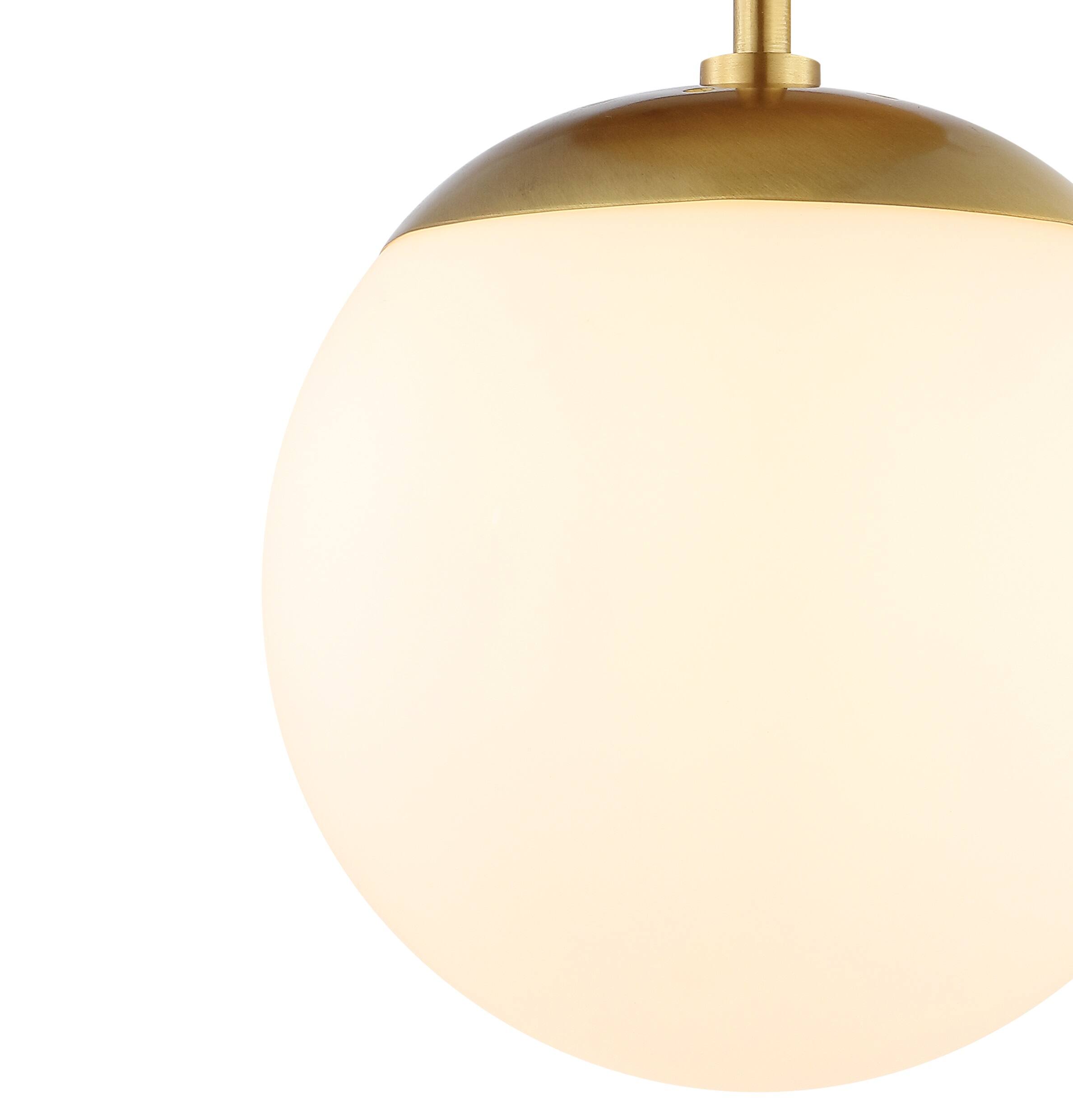 Alt View 3. Jonathan Y - Marcel Bistro 7.75" 1-Light Bohemian Farmhouse Iron/Frosted Glass LED Semi Flush Mount, Brass Gold/White - Brass Gold.