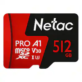 Netac - 512GB microSD Memory Card – A1, U3, V30, 4K Video, Up to 100MB/s Read, High Endurance