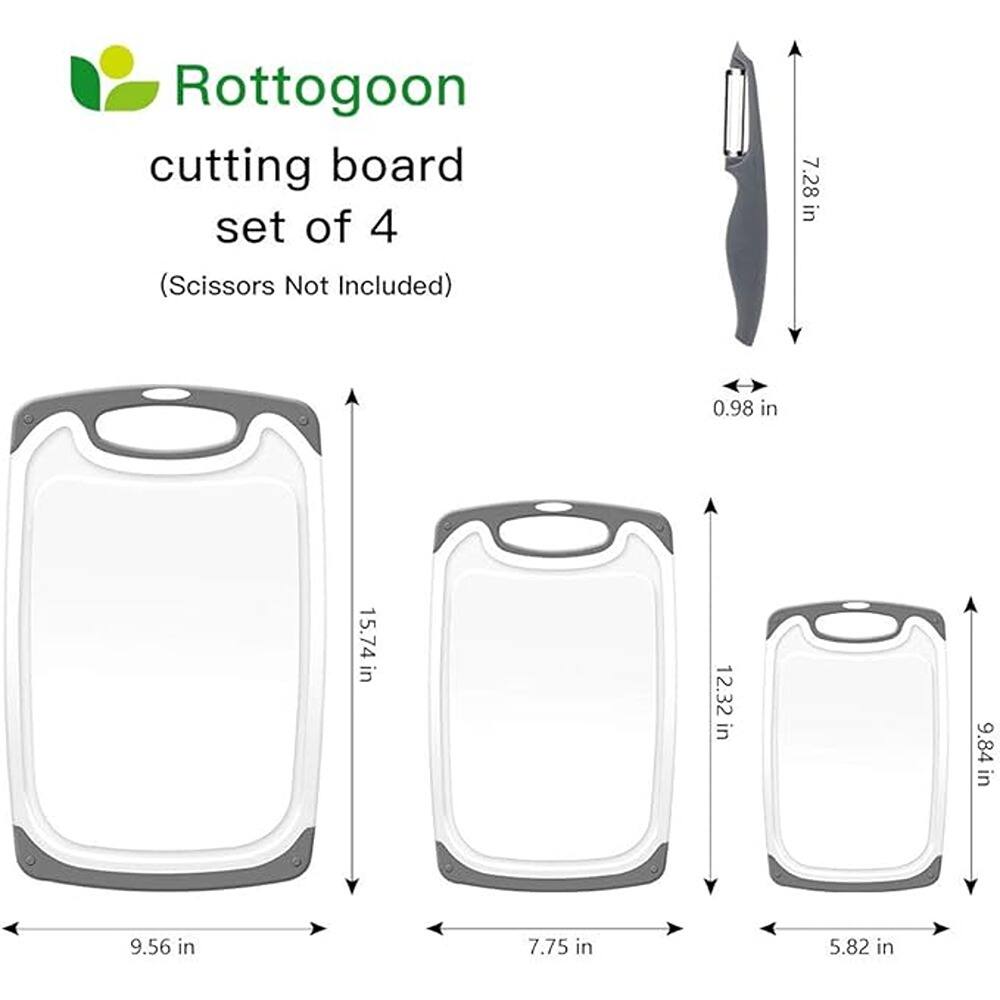 Rottogoon cutting board set of 4 (Scissors Not Included)

- 7.28 in
- 0.98 in
- 15.74 in
- 9.56 in
- 12.32 in
- 7.75 in
- 9.84 in
- 5.82 in