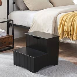 Kings Brand Furniture - Joshua Wooden Stool for Adults & Kids with Storage for Bedroom, Kitchen, Steps for High Beds - Black