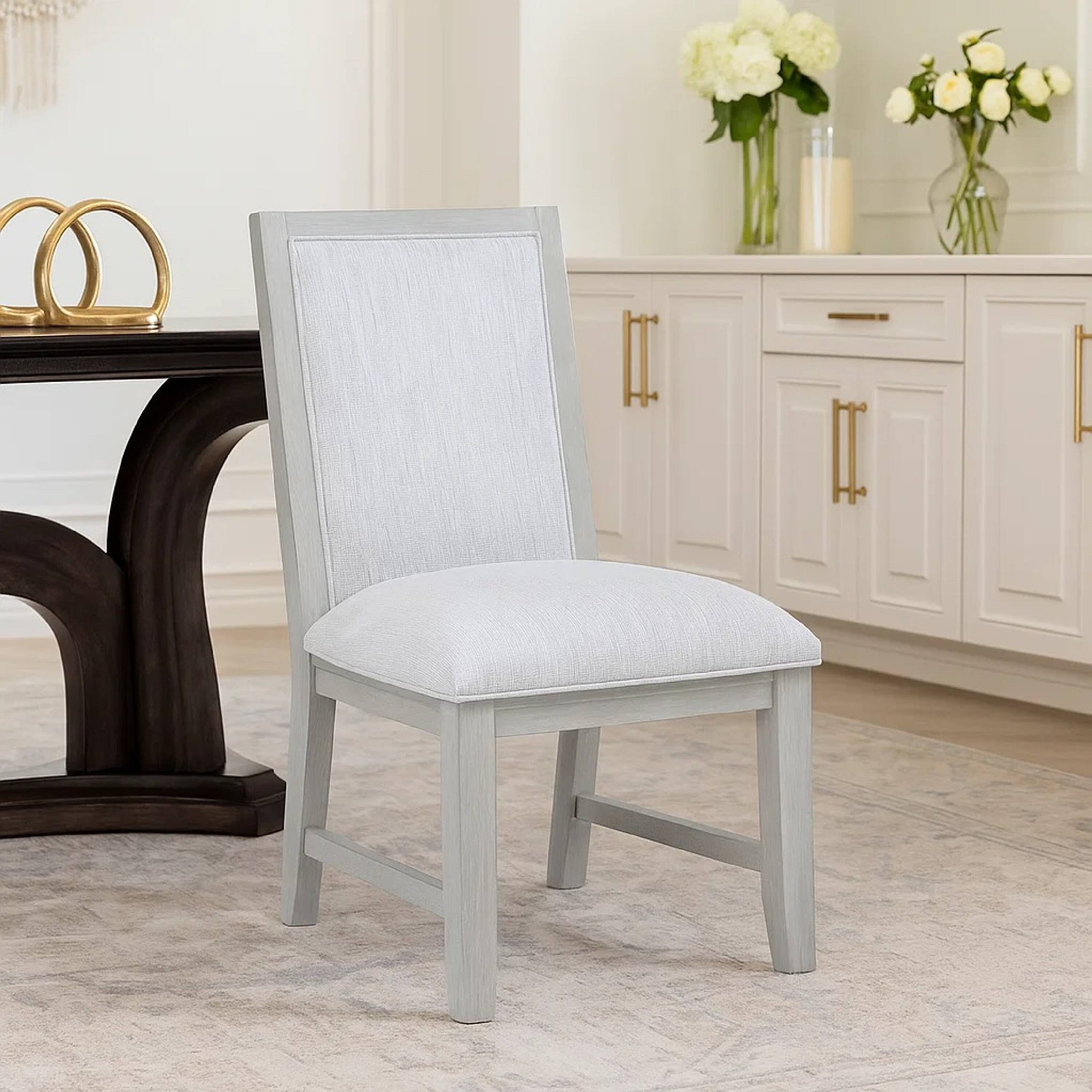 Alt View 2. Manhattan Lane - Ion Dining Side Chair Set of 2, Mist Gray Polyester & Solid Rubberwood - Gray.