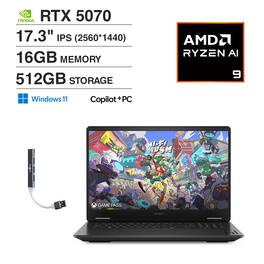 HP - OMEN Laptop 17.3 QHD (AMD Ryzen AI 9 365, 16GB DDR5, 512GB SSD, GeForce RTX 5070, Win 11 Home) w/USB Hub