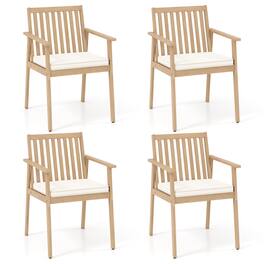 Gymax - 4 PCS Patio Dining Chairs w/ Removable Padded Cushion Armrests & Teak Oil Finish - Yellow