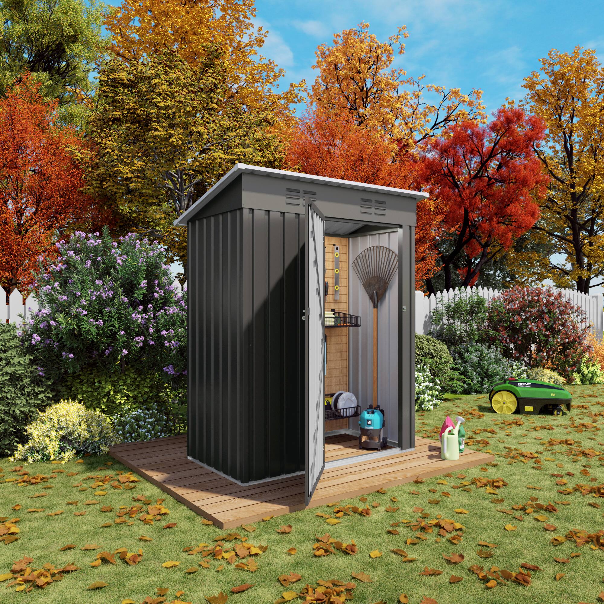 Alt View 6. Loheer - Loheer 5x3 Metal Outdoor Storage Shed Compact Garden Tool Shed with Lockable Door Gray.