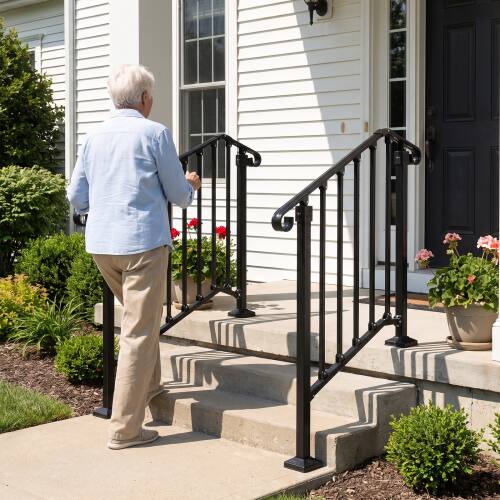 Alt View 5. Winado - 1PC Handrails Steps Stair Fits 2-3 Steps Hand Rail, Adjustable Stair Railing for Indoor Outdoor Yard Concrete Porch - Black.