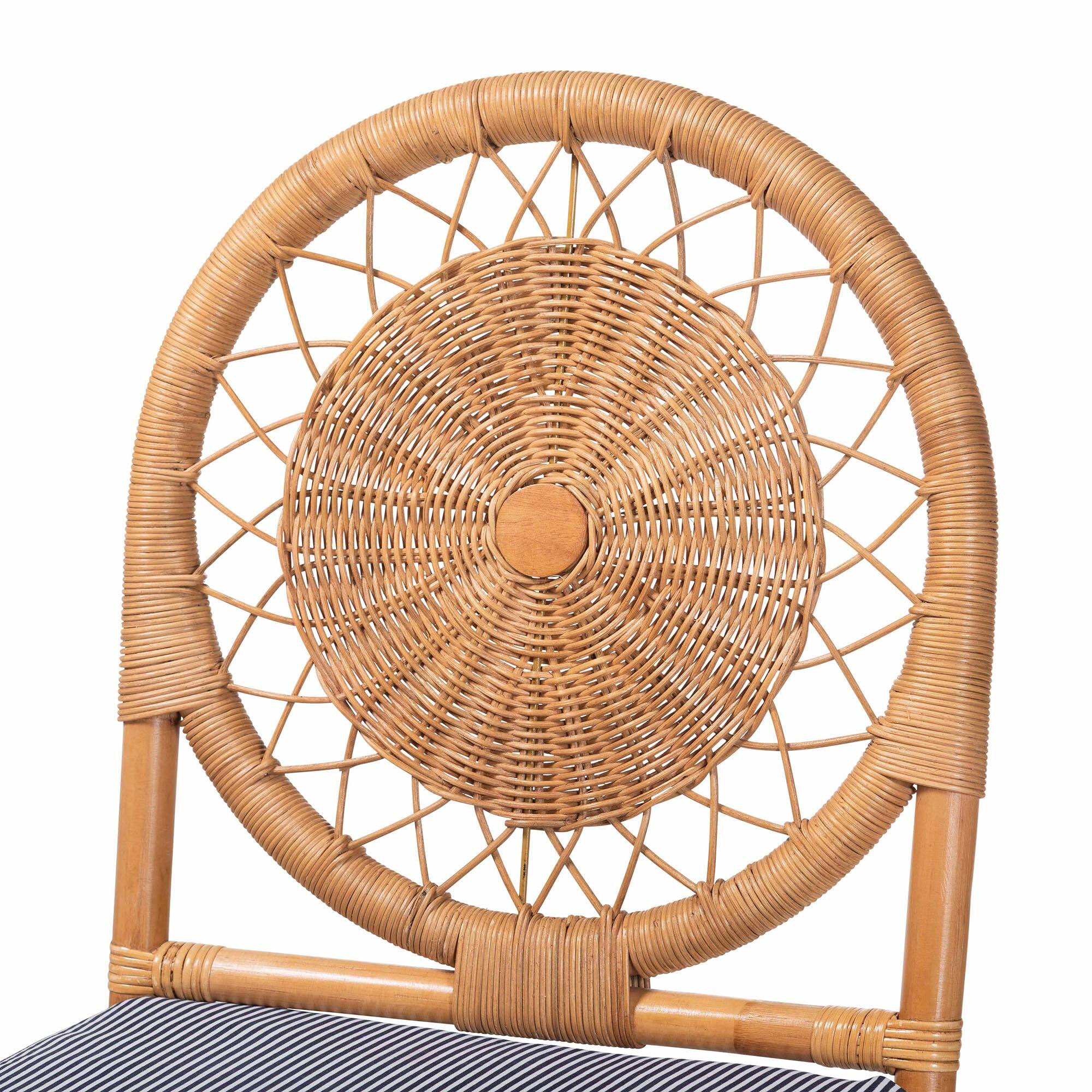 Alt View 1. bali & pari - Oberon Natural Rattan Counter Stool with Cushion - Handwoven Wicker Kitchen Island Seating with Sunburst Backrest - Light Honey.