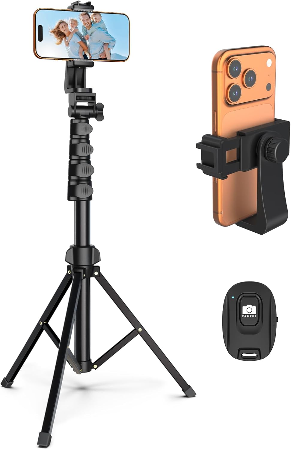 Core Tech 64 Inch Adjustable Tripod with Phone Holder & Wireless Remote ...