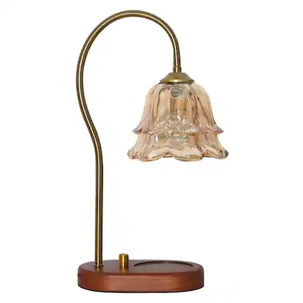 Front. Cluzine - Vintage Flower Glass Candle Warmer Lamp with Wood Base, Dimmable & Timed Melter.