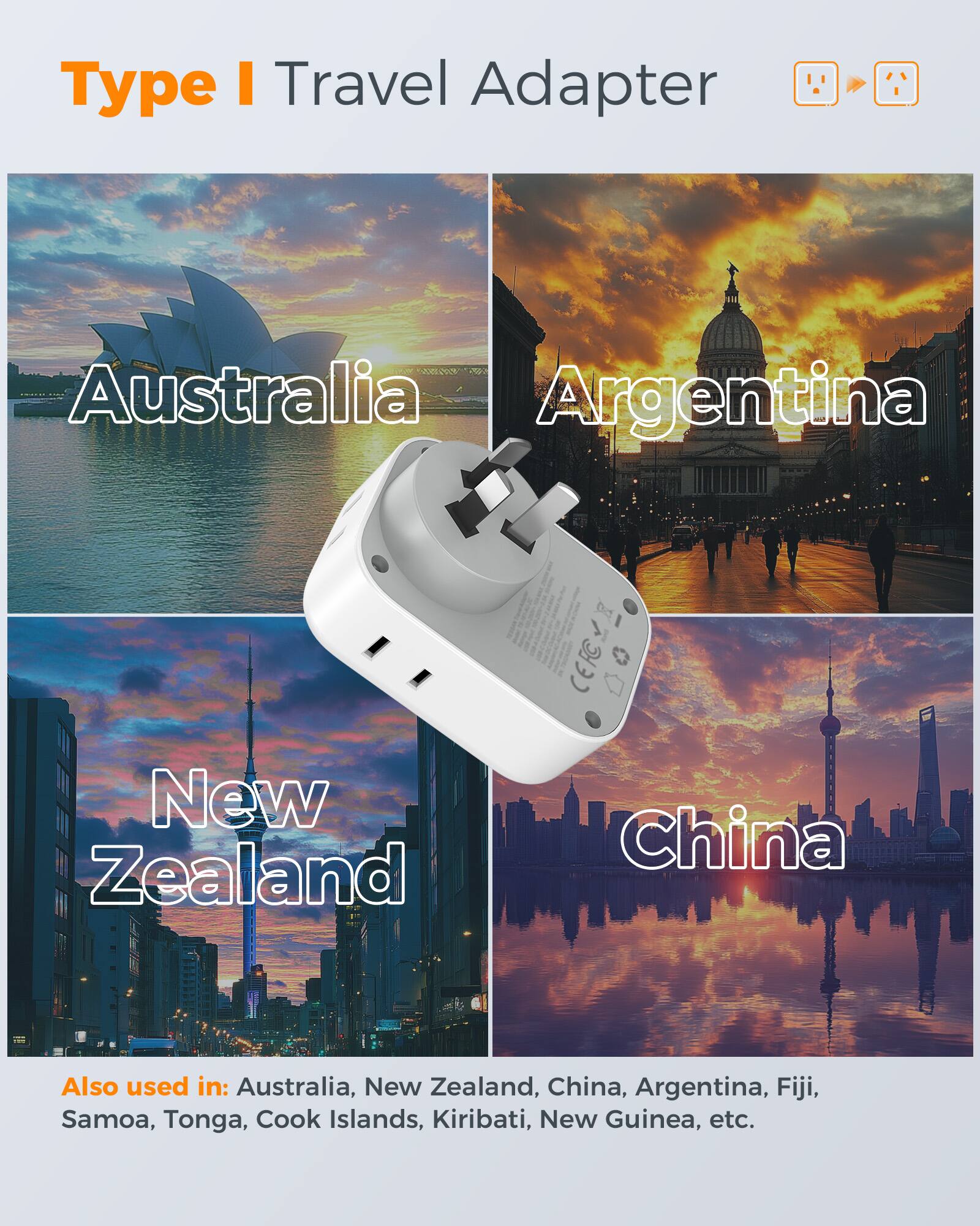 TESSAN US to Australia Travel Plug Adapter, Type I Power Adapter with 4 ...