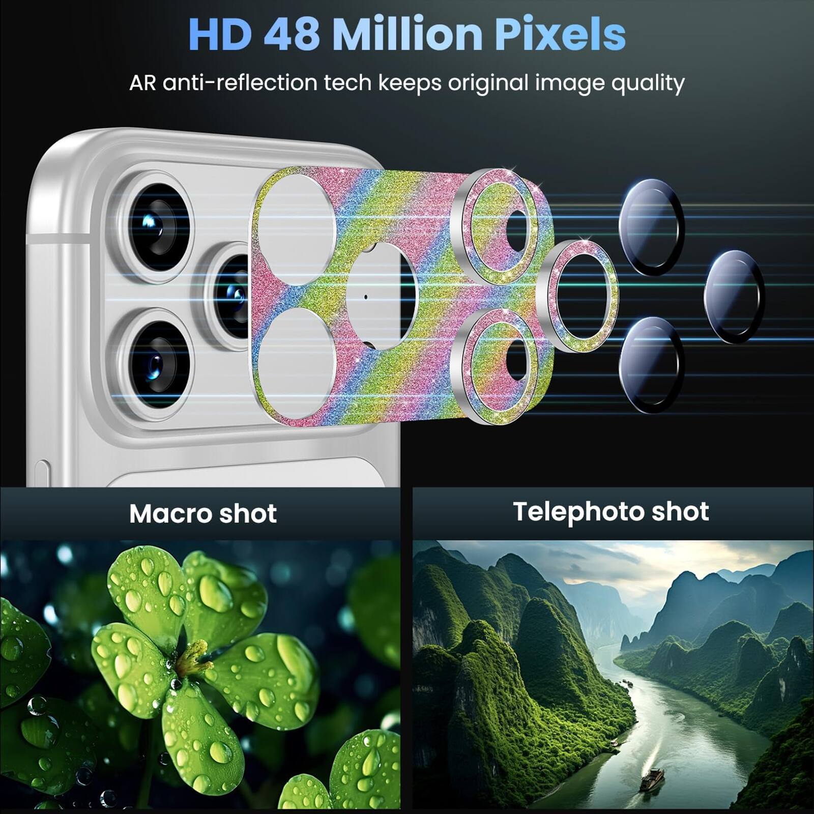 HD 48 Million Pixels  
AR anti-reflection tech keeps original image quality  

Macro shot  
Telephoto shot