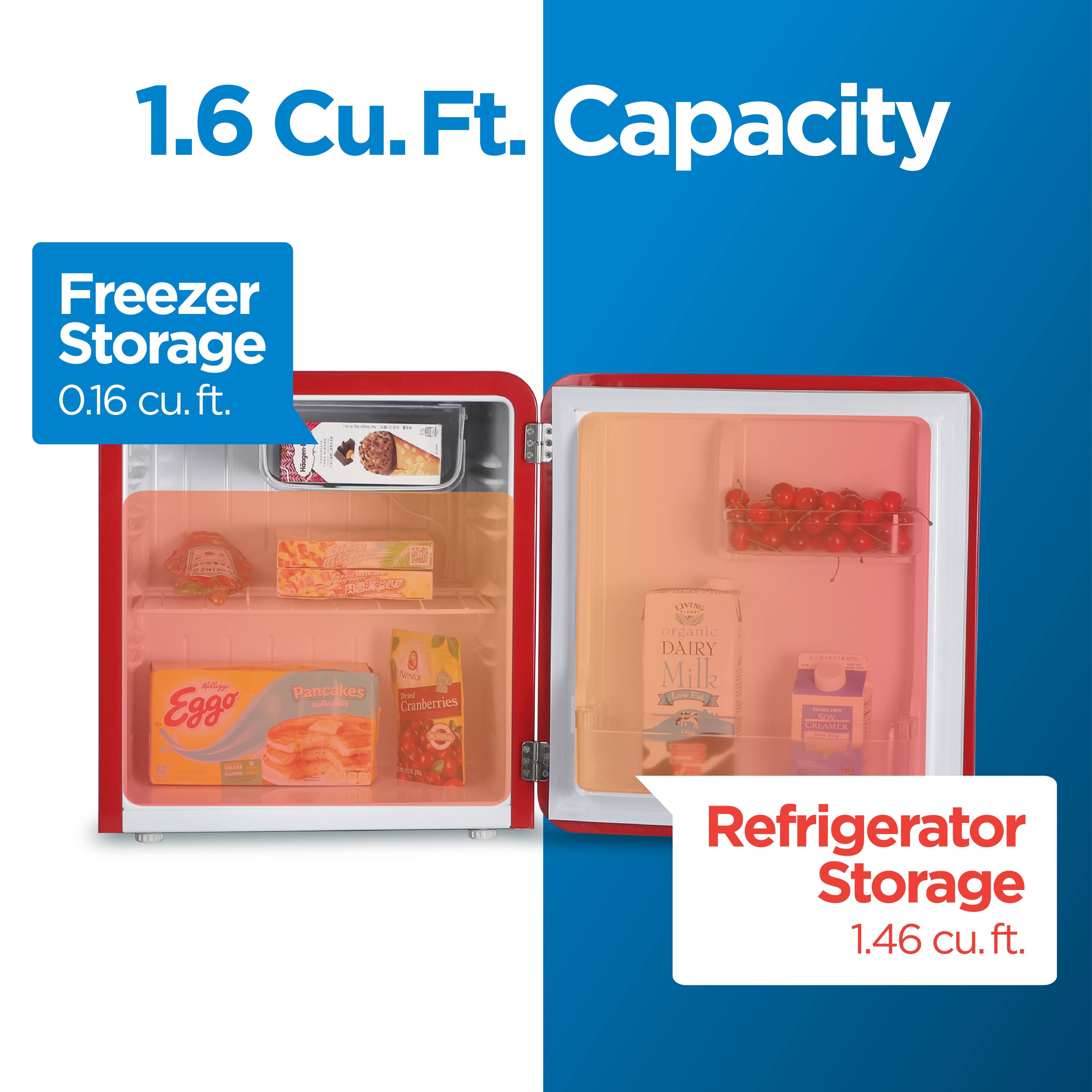 1.6 Cu. Ft. Capacity
Freezer Storage 0.16 cu. ft.
MB Sillggs Ego Nhia Pancakes bed - Cranberries
organic DAIRY Milk I LA
| I S CALAMER
Refrigerator Storage 1.46 cu. ft.