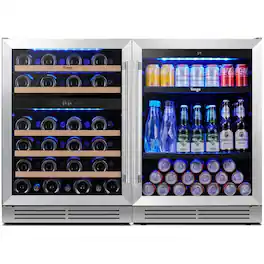 Yeego - 48 inch Triple Zone Wine & Beverage Refrigerator , 52 Bottle +180 Can Fridge, Built-in/Freestanding - Stainless Steel